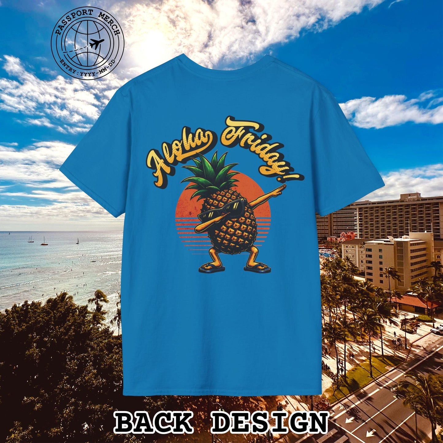Aloha Friday Dabbing Pineapple Hawaii, Back Print T-Shirt