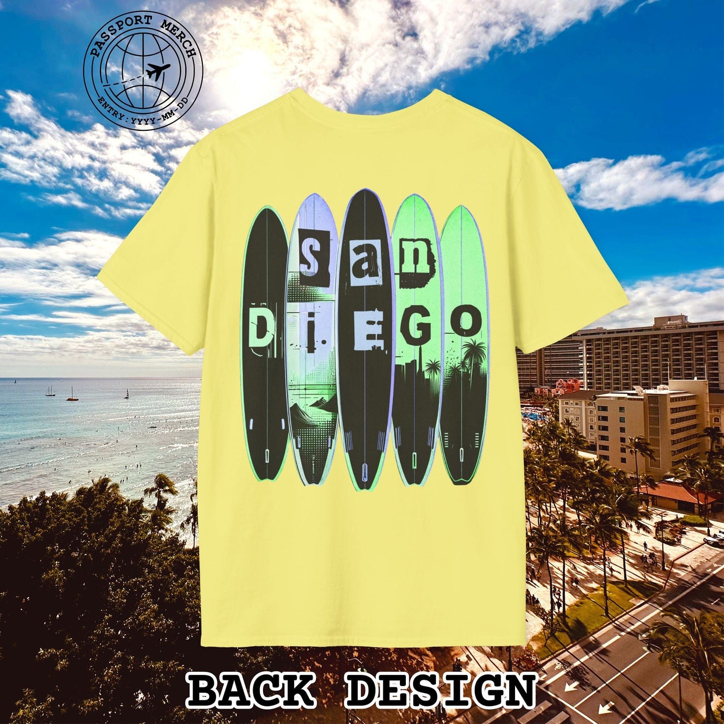 Surfboard Dreams San Diego, California, Back Print T-Shirt