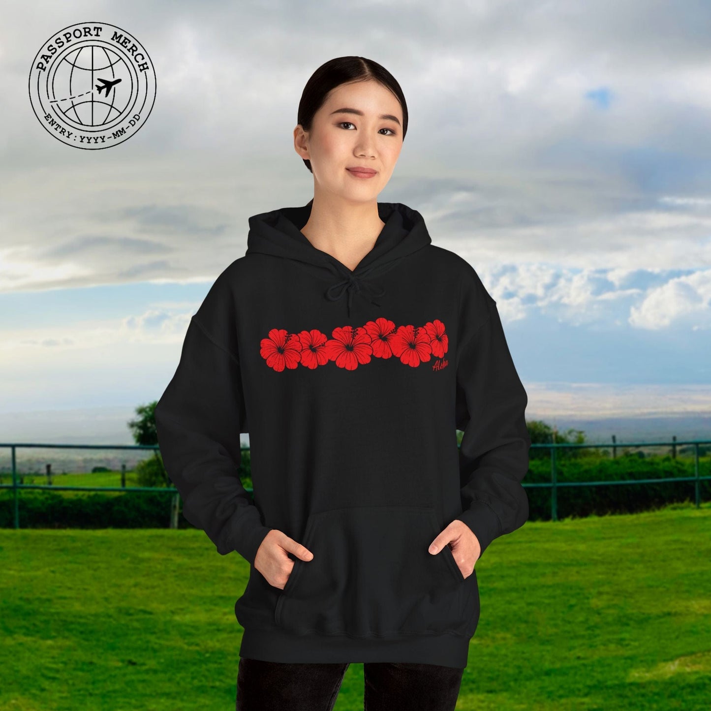 RED Monochrome Hibiscus, Hawaii Hoodie