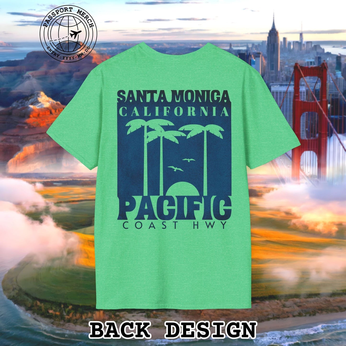 Santa Monica California PCH, Back Print T-Shirt
