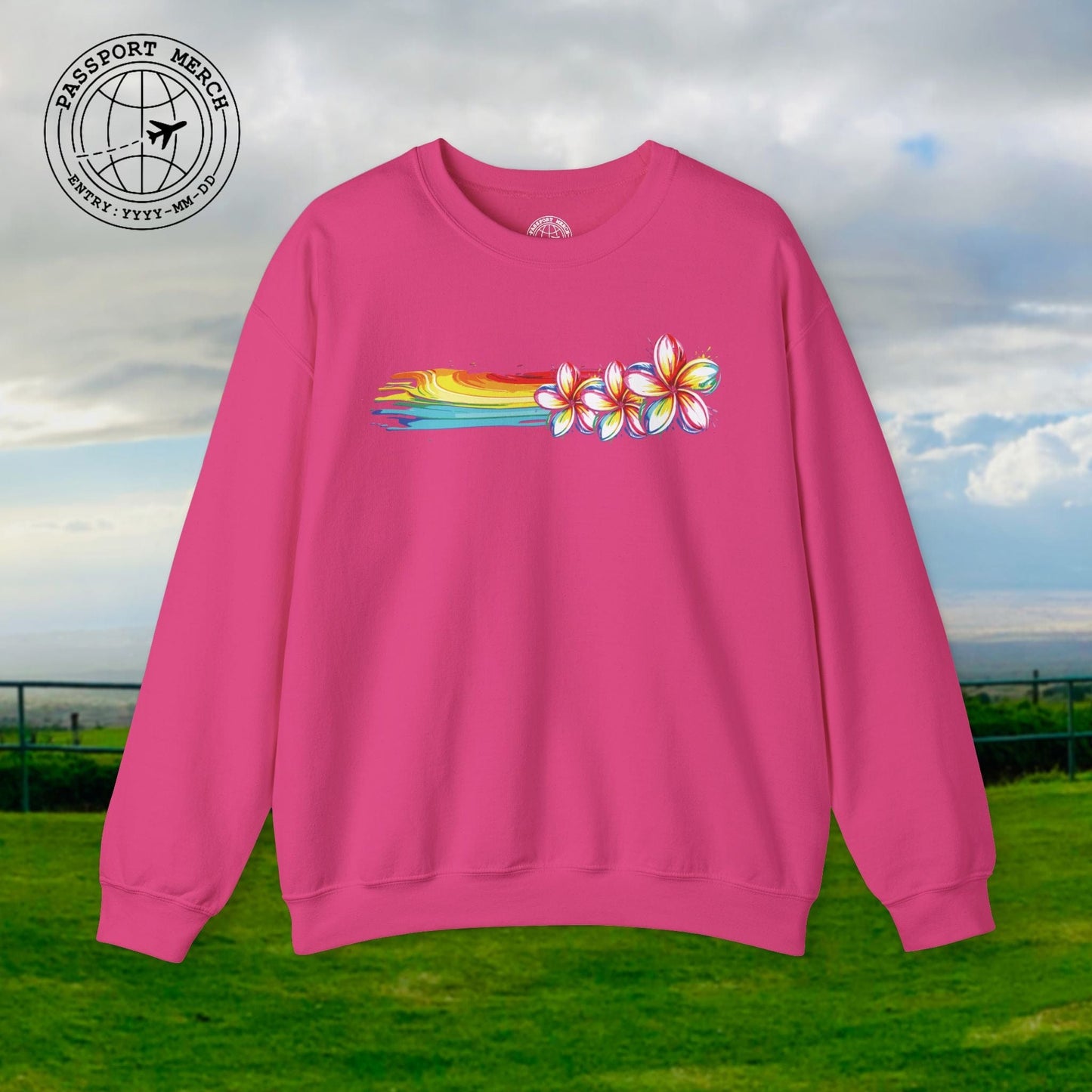 Neon Art Plumeria Rainbow, Hawaii Crewneck