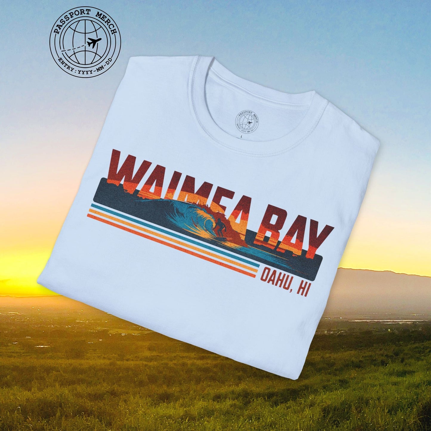 Waimea Bay, Oahu, Hawaii - Vibrant Surf Retro T-Shirt