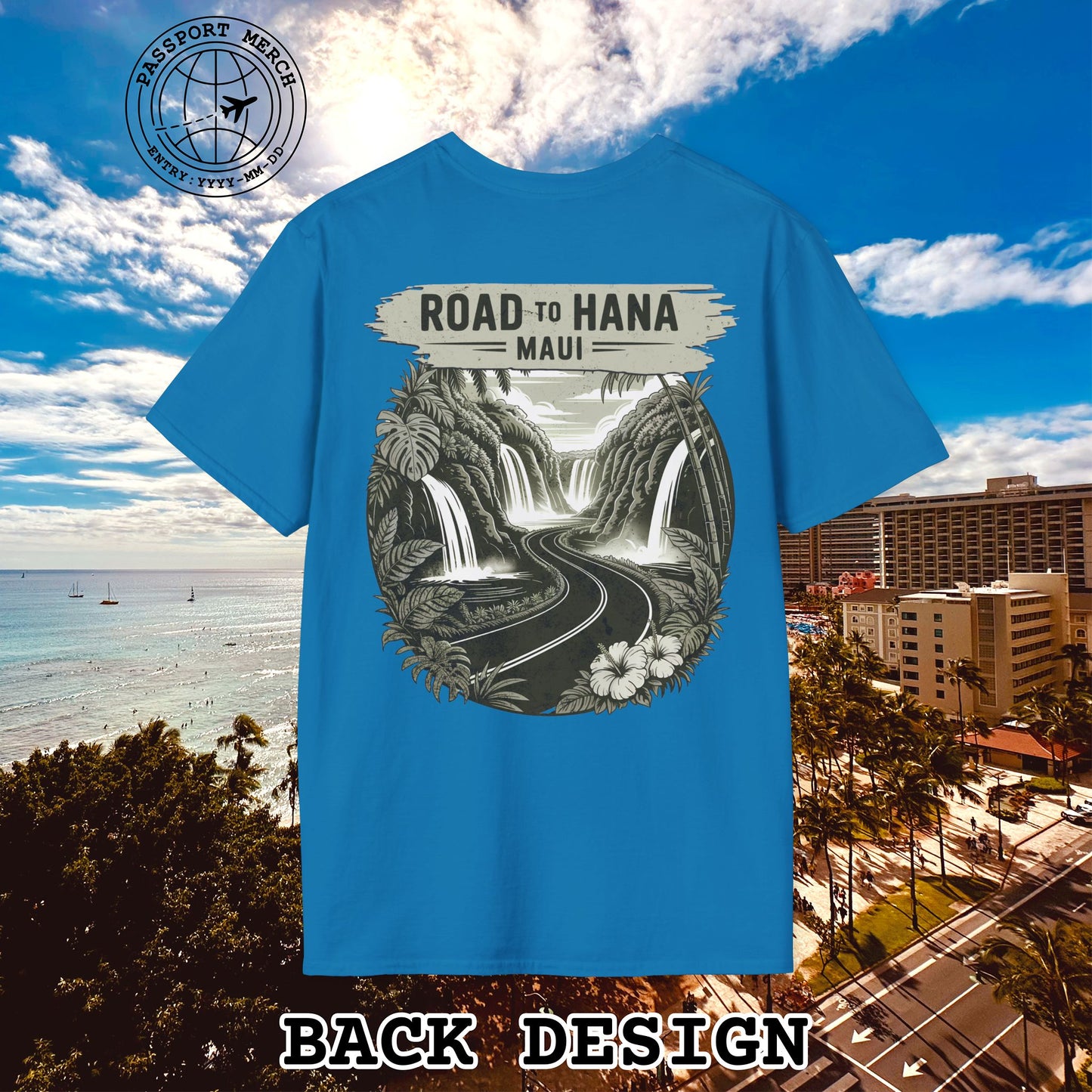 Vintage Road to Hana, Maui, Hawaii, Back Print T-Shirt
