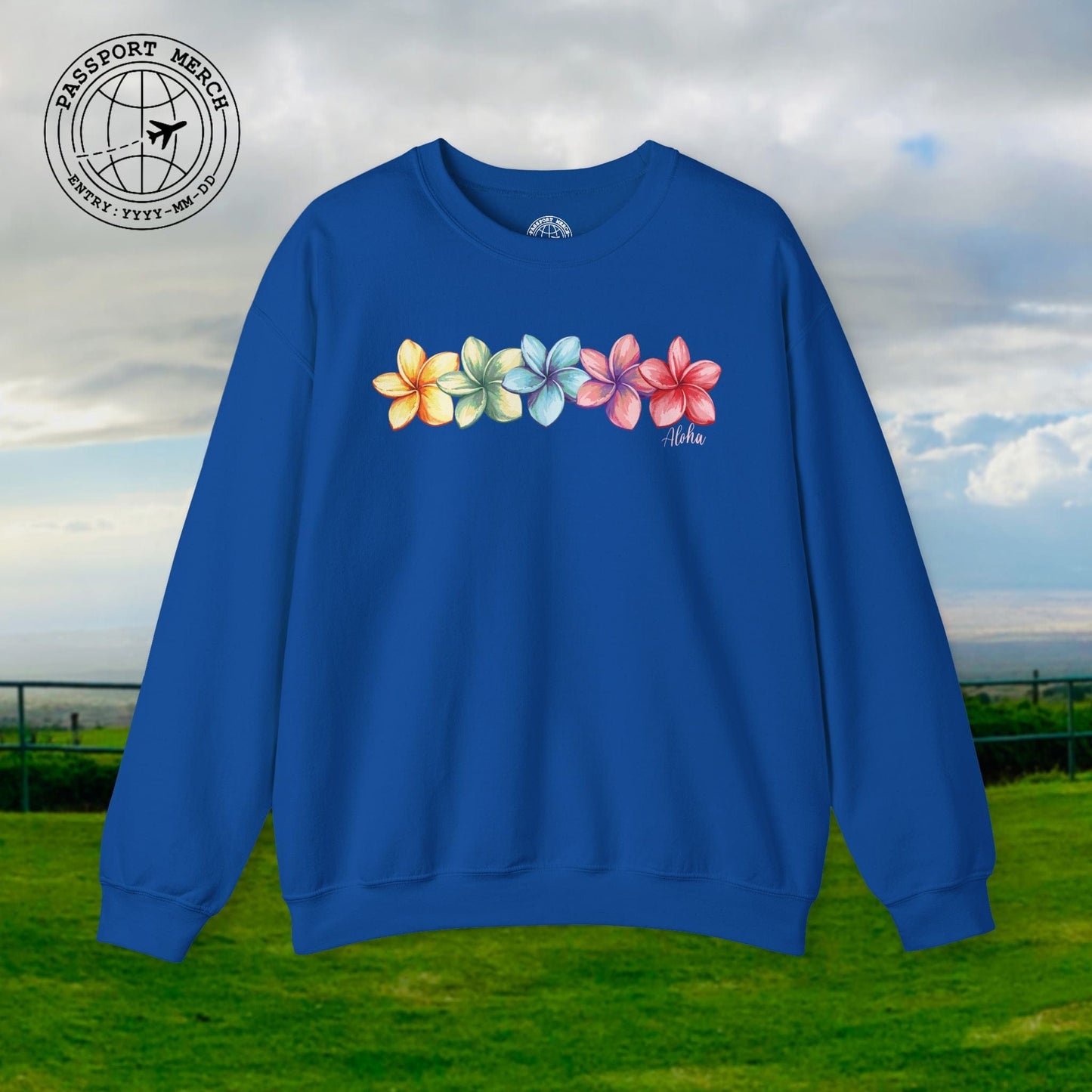 Five Vibrant Plumerias, Hawaii Crewneck