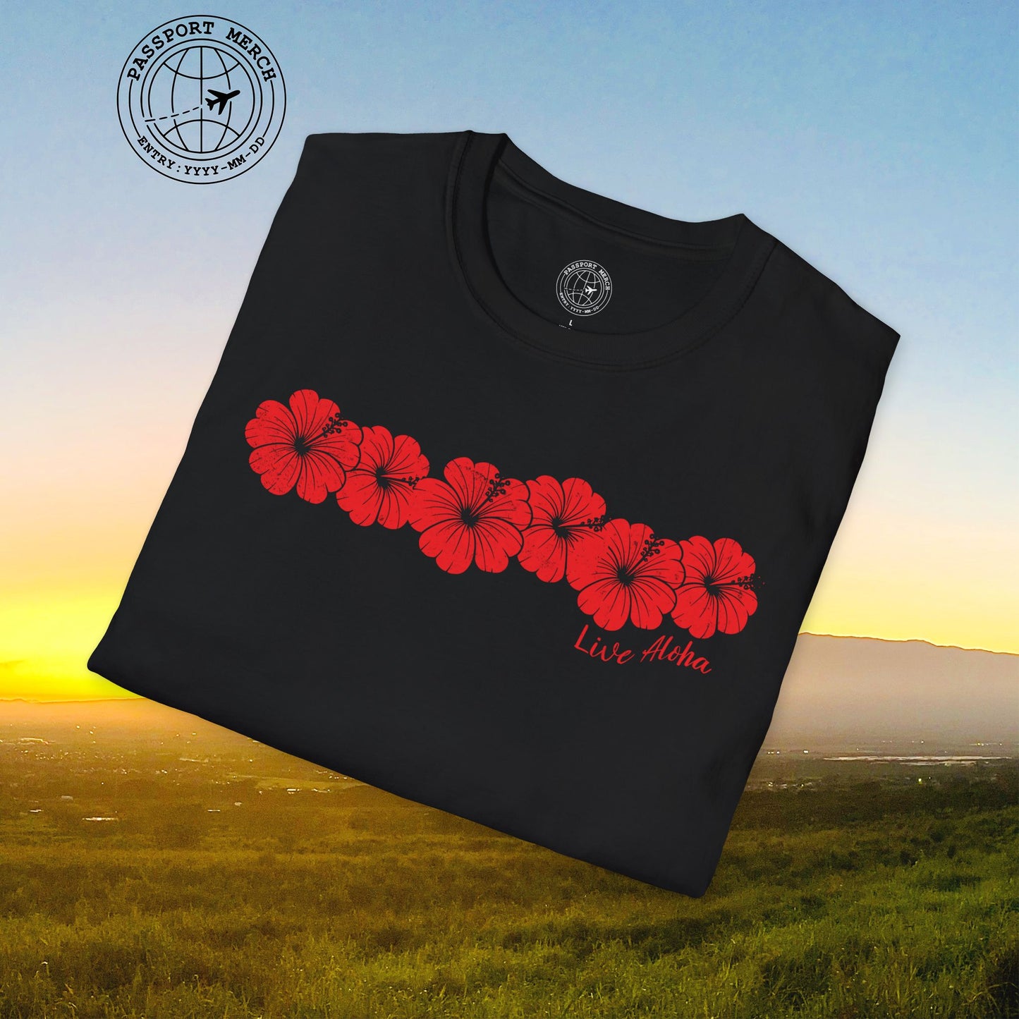 Live Aloha RED Monochrome Hibiscus, Hawaii T-Shirt