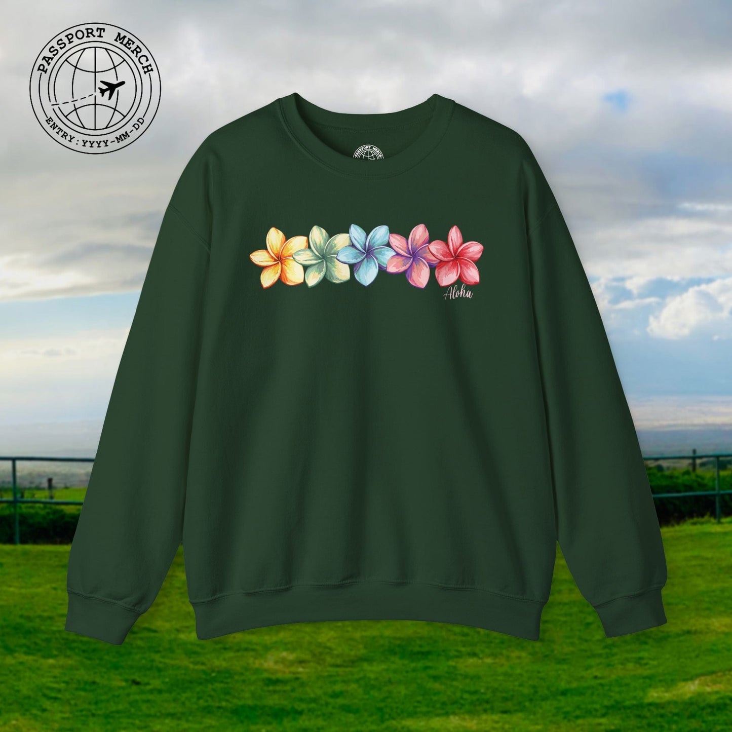 Five Vibrant Plumerias, Hawaii Crewneck
