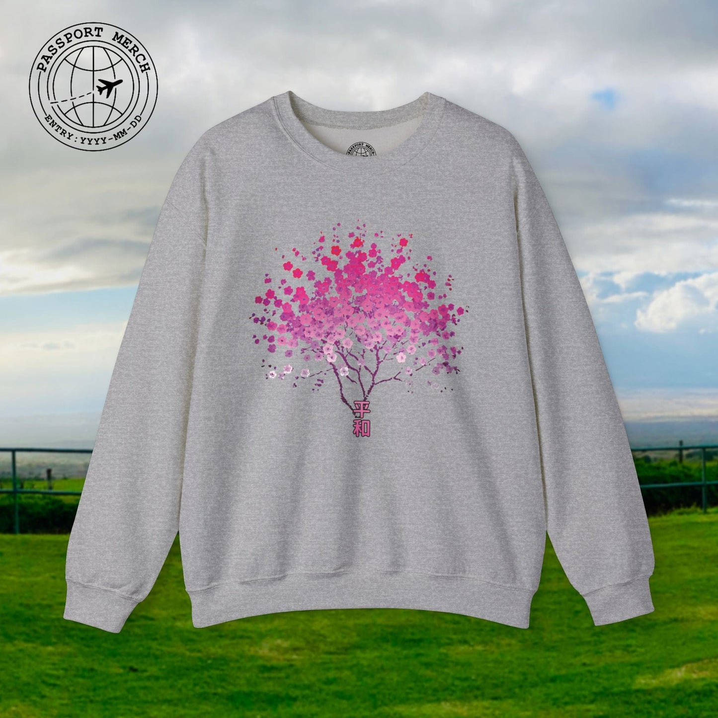 Cherry Blossoms Growing from Peace Japan Crewneck