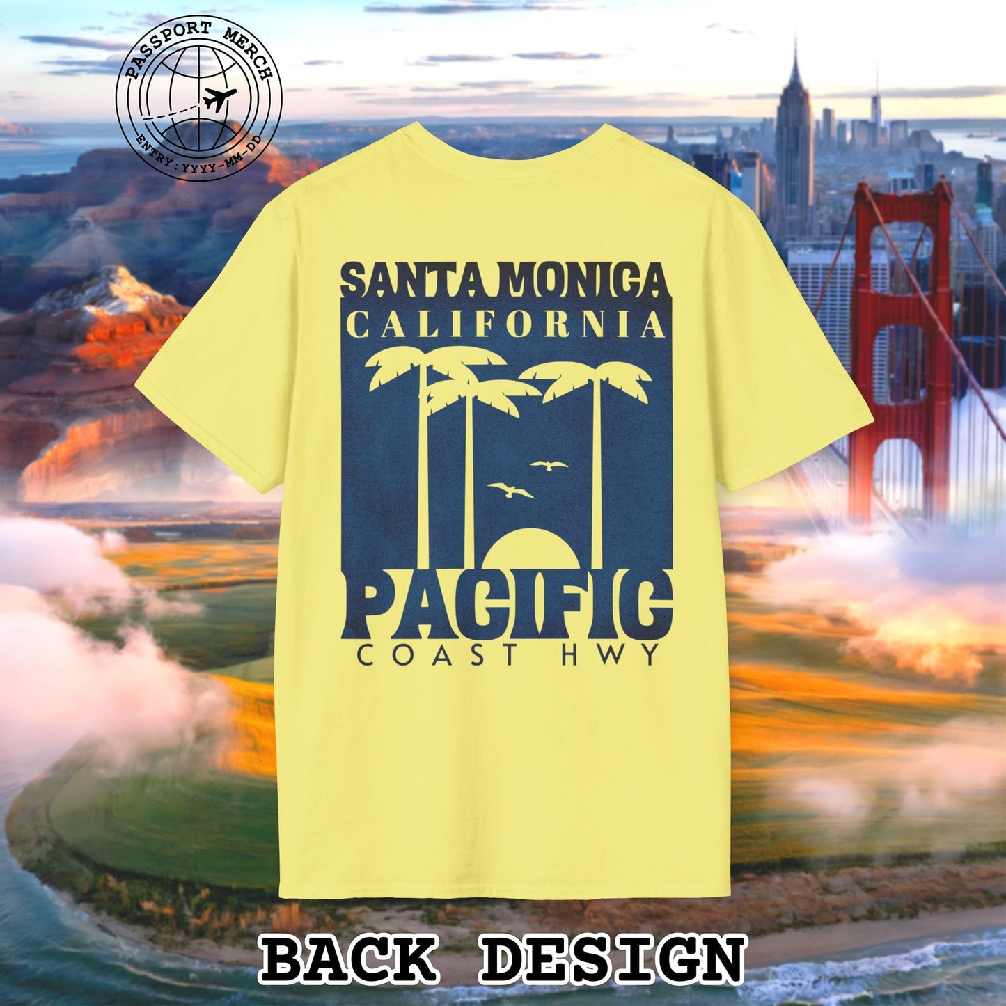 Santa Monica California PCH, Back Print T-Shirt