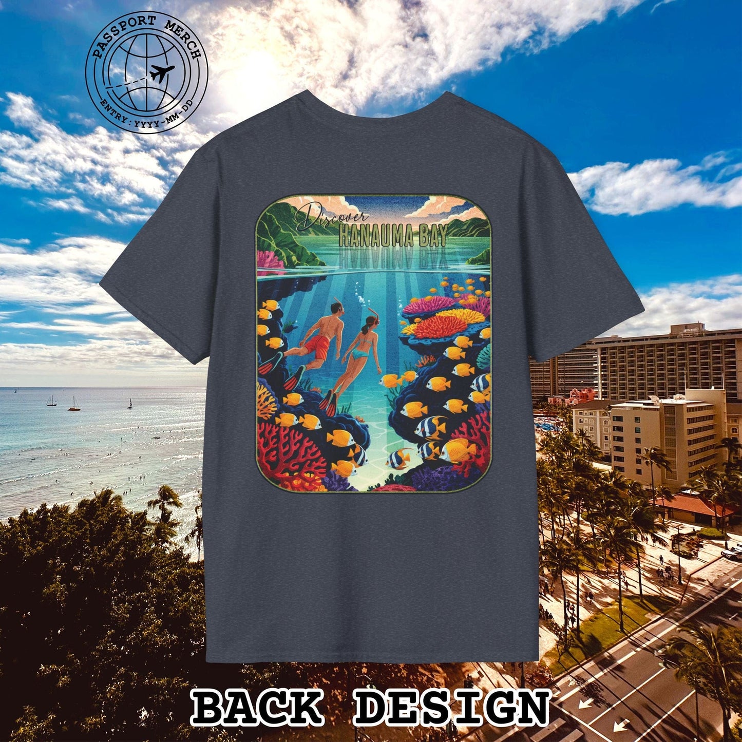 Discover Hanauma Bay, Hawaii, Back Print T-Shirt