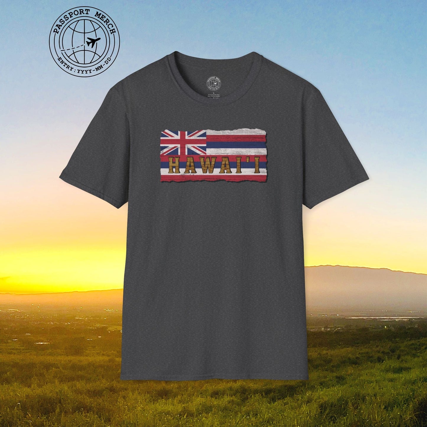 Vintage Koa Wood Carved Hawaiian Flag T-Shirt
