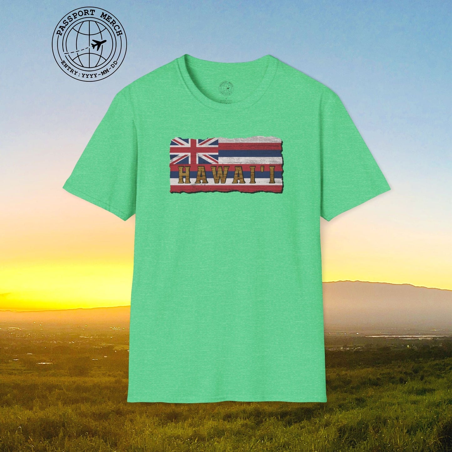 Vintage Koa Wood Carved Hawaiian Flag T-Shirt