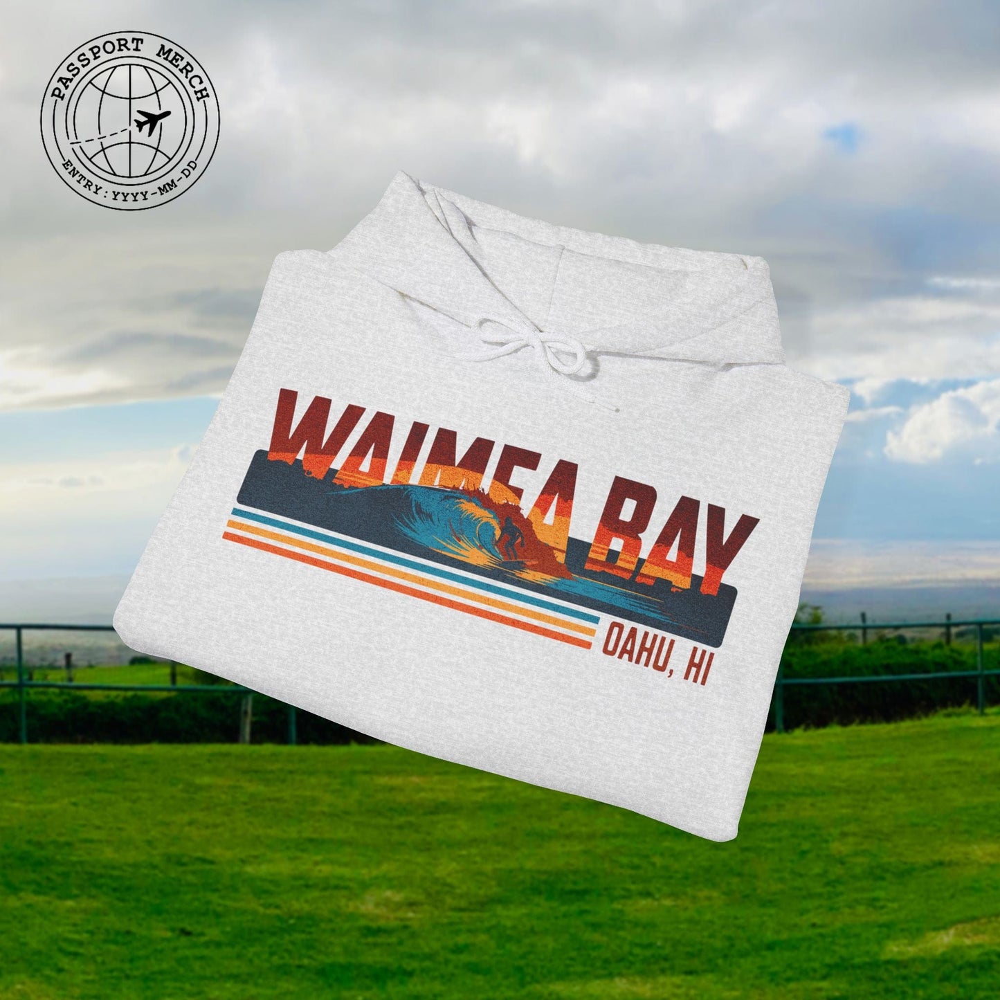 Waimea Bay, Oahu, Hawaii - Vibrant Surf Retro Hoodie
