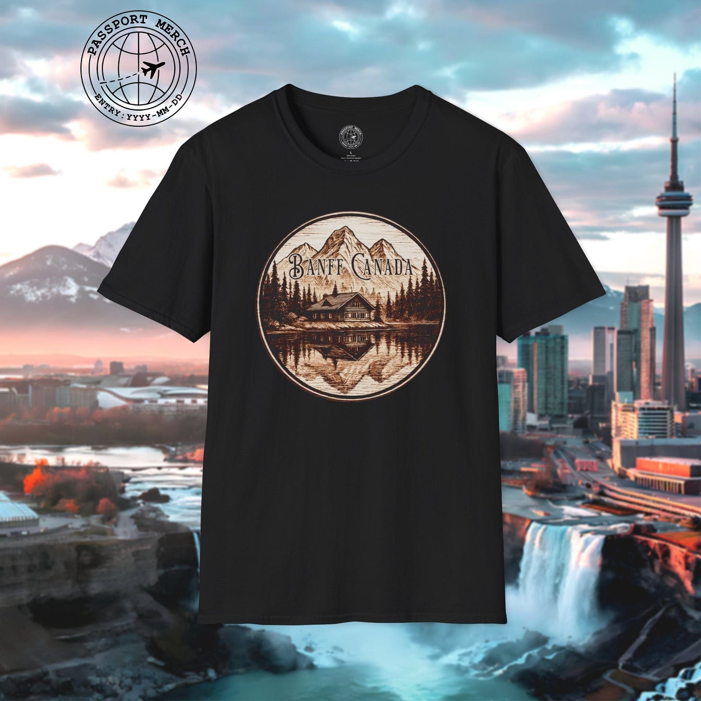 Wood Burned Badge, Banff Canada T-Shirt