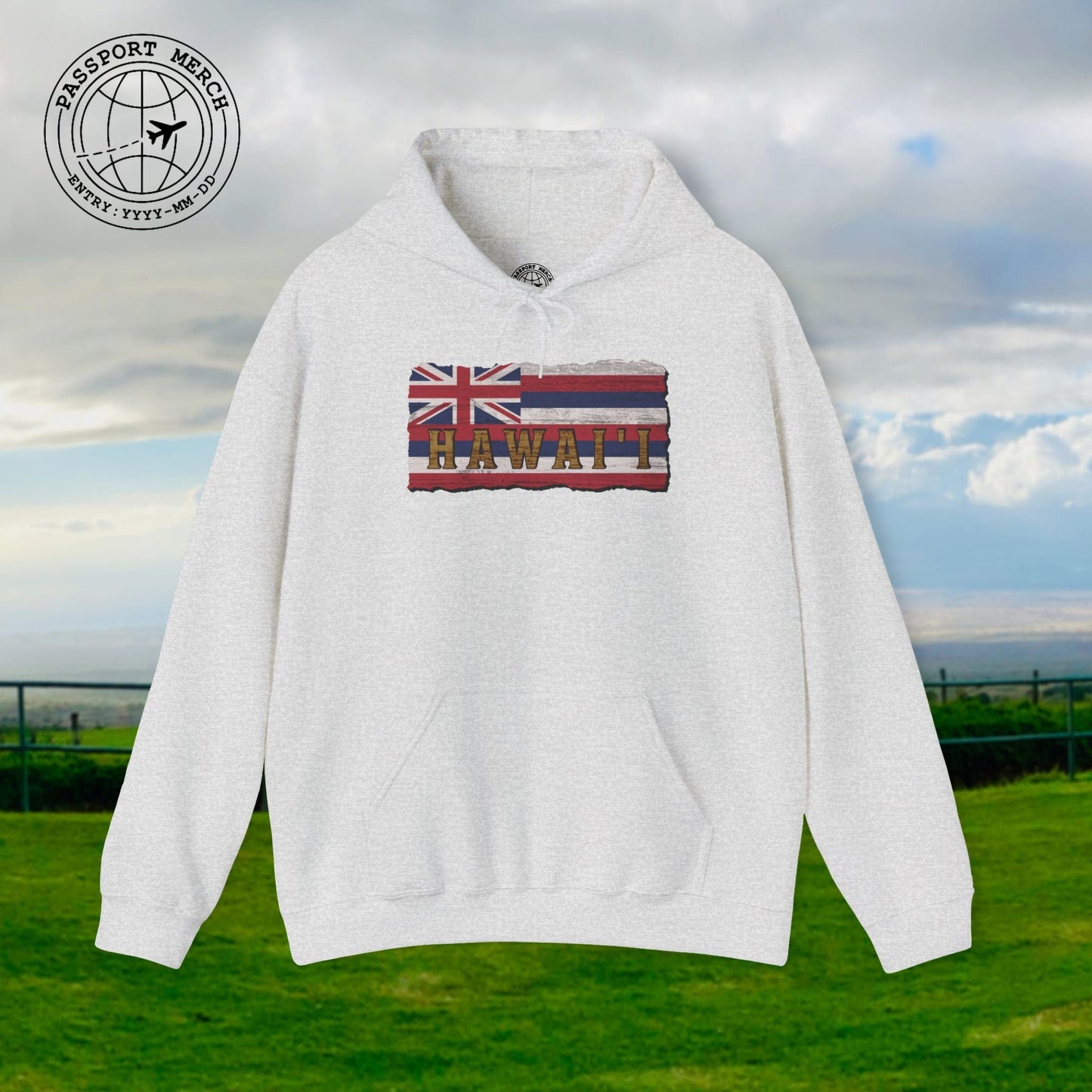 Vintage Koa Wood Carved Hawaiian Flag Hoodie