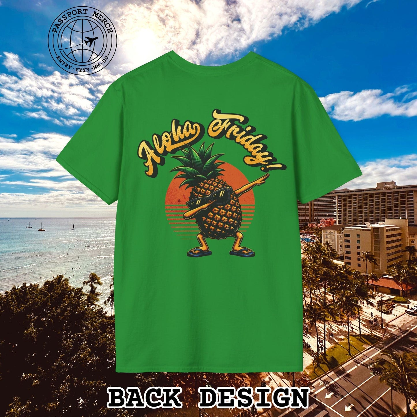 Aloha Friday Dabbing Pineapple Hawaii, Back Print T-Shirt