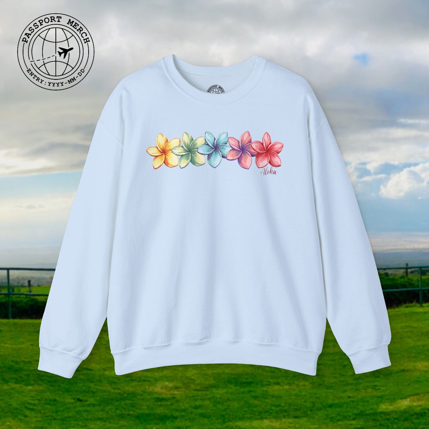 Five Vibrant Plumerias, Hawaii Crewneck