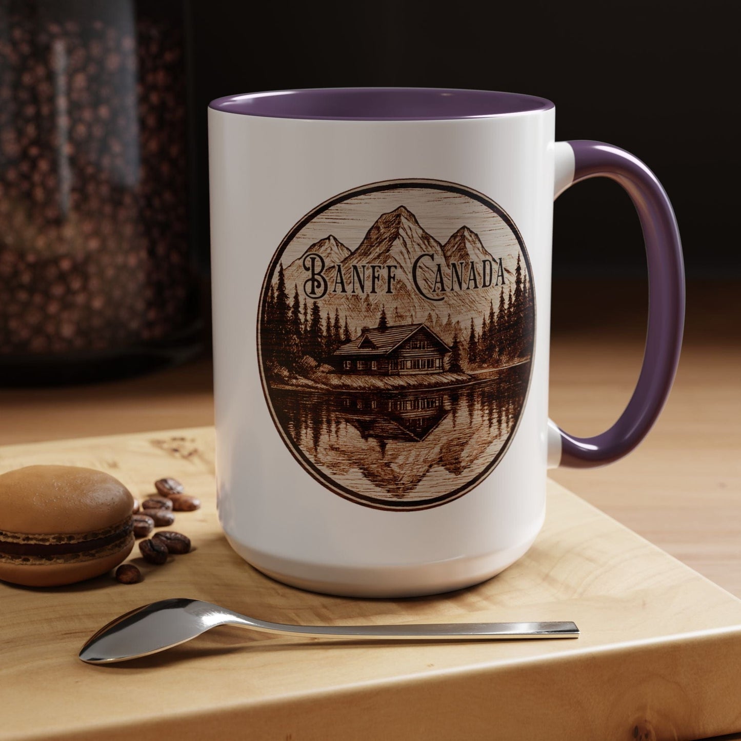 Wood Burned Badge, Banff Canada 15oz Mug