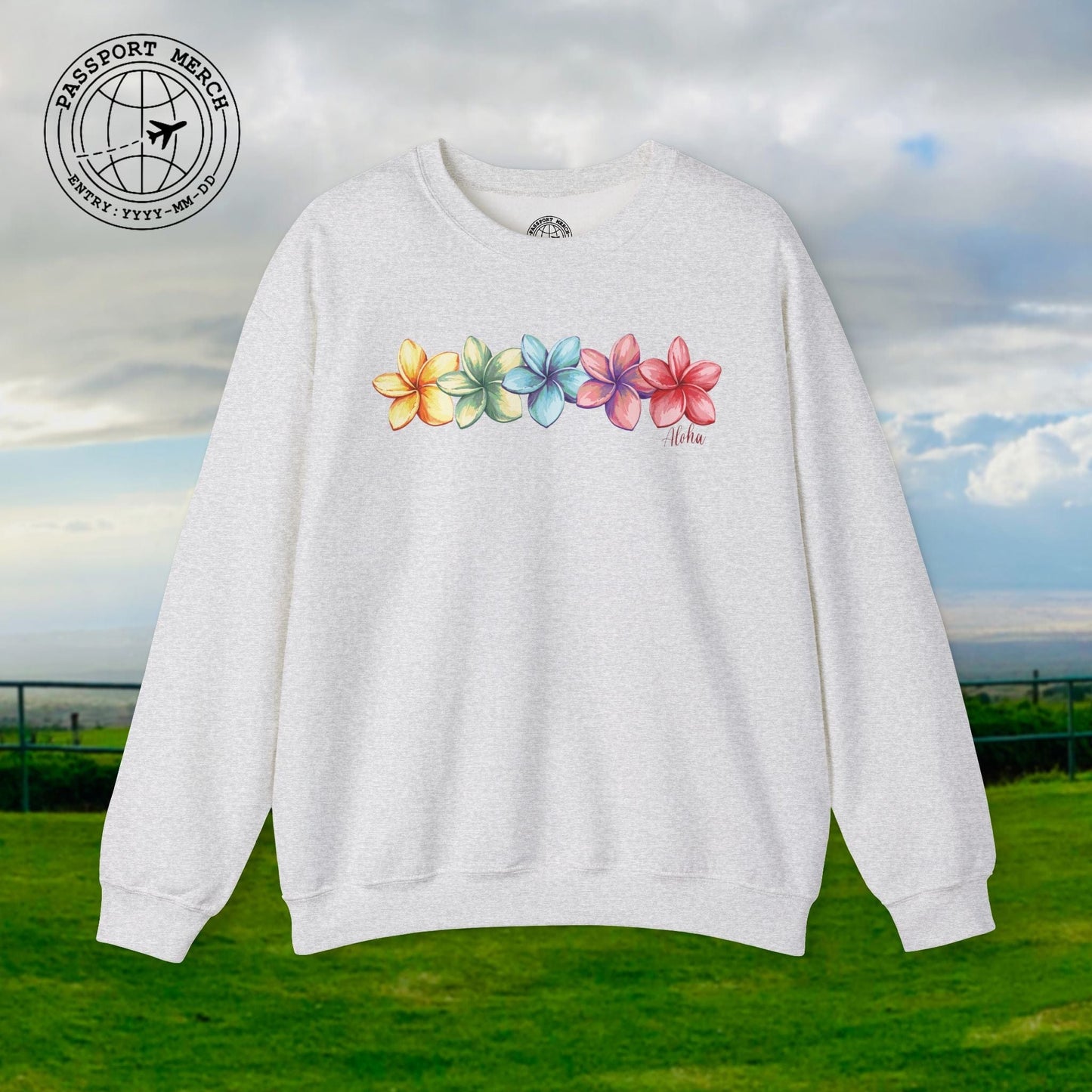 Five Vibrant Plumerias, Hawaii Crewneck