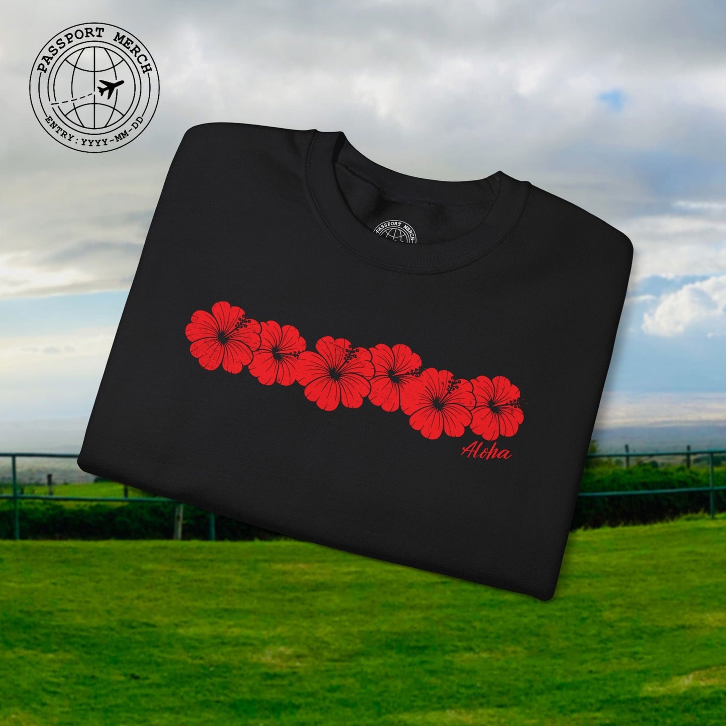 RED Monochrome Hibiscus, Hawaii Crewneck