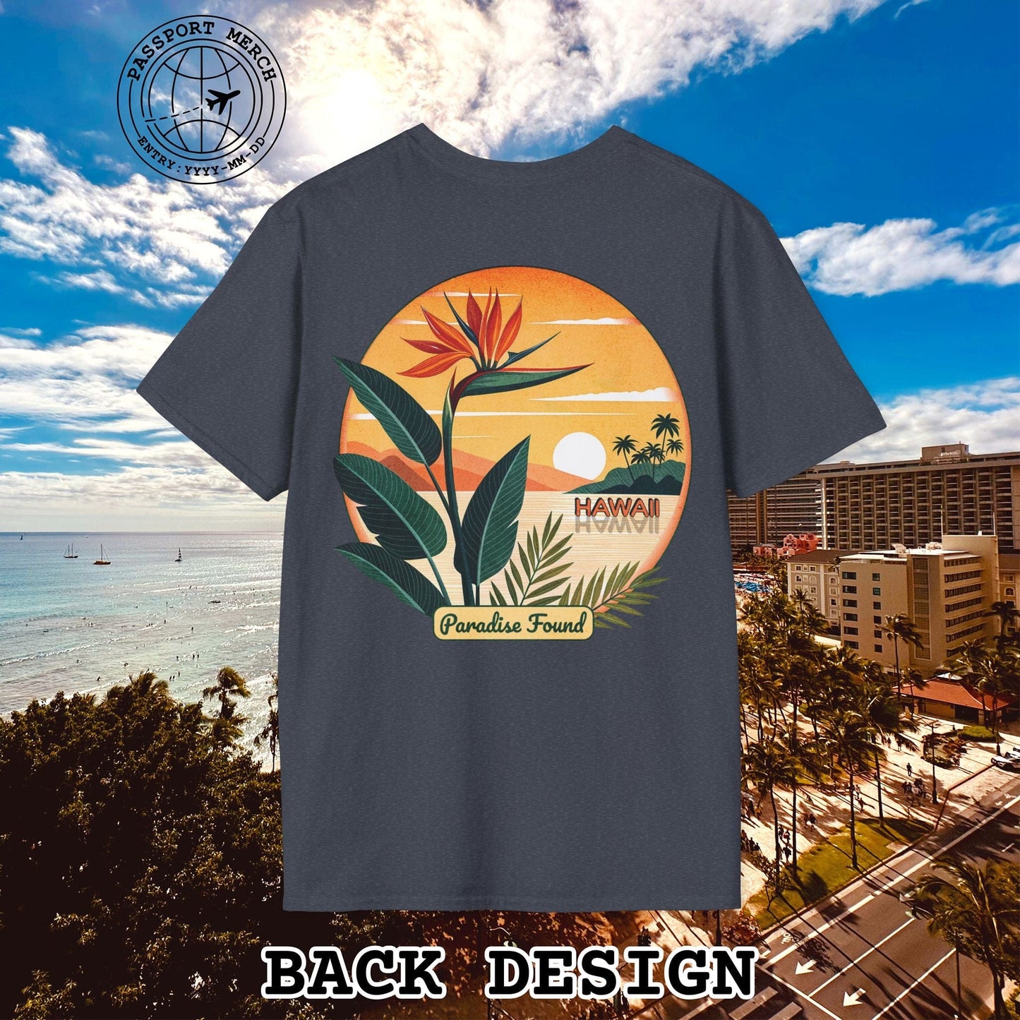 Retro (Bird of) Paradise Found, Hawaii, Back Print T-Shirt