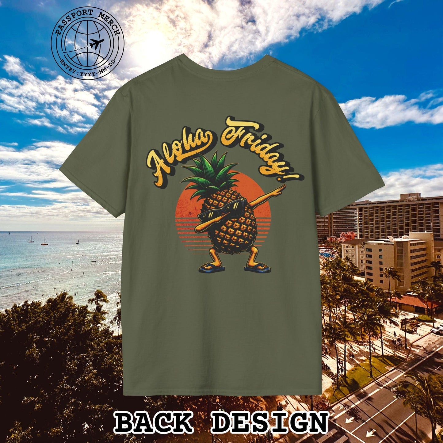 Aloha Friday Dabbing Pineapple Hawaii, Back Print T-Shirt