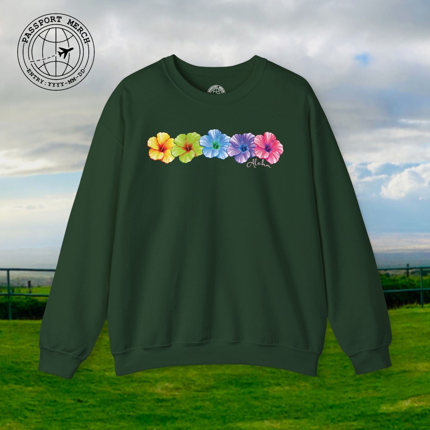 Five Vibrant Hibiscus, Hawaii Crewneck