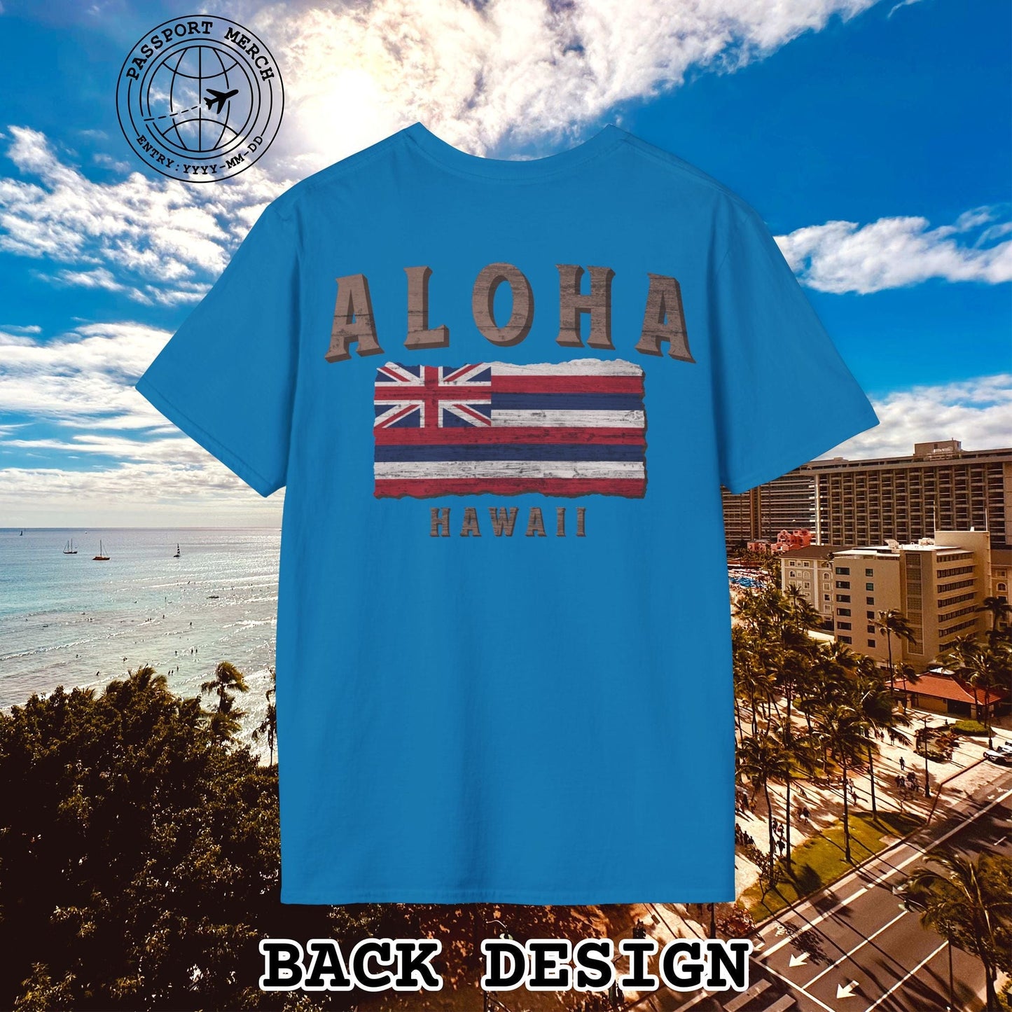 Koa Wood Aloha Hawaiian Flag, Back Print T-Shirt