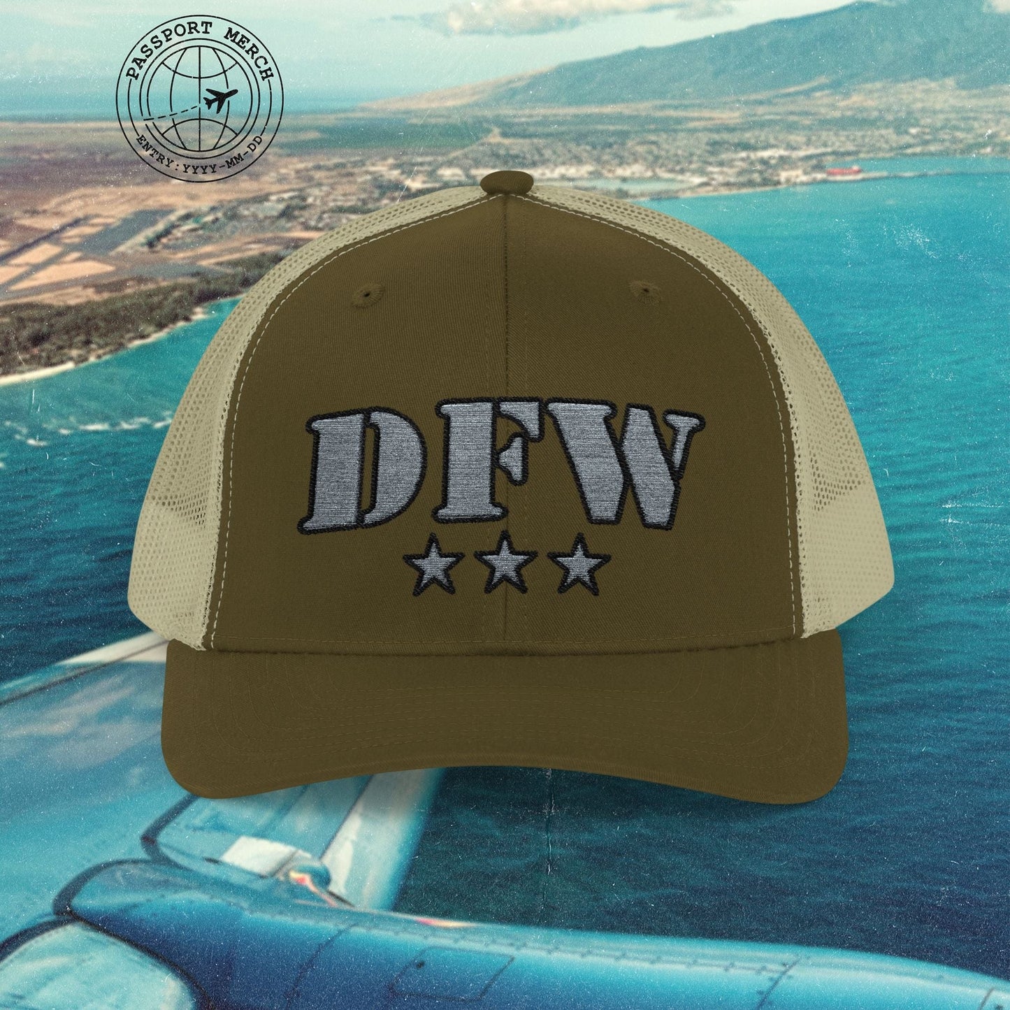 Classic Military, Dallas Fort Worth Texas Airport Code (DFW) Embroidered Trucker Hat