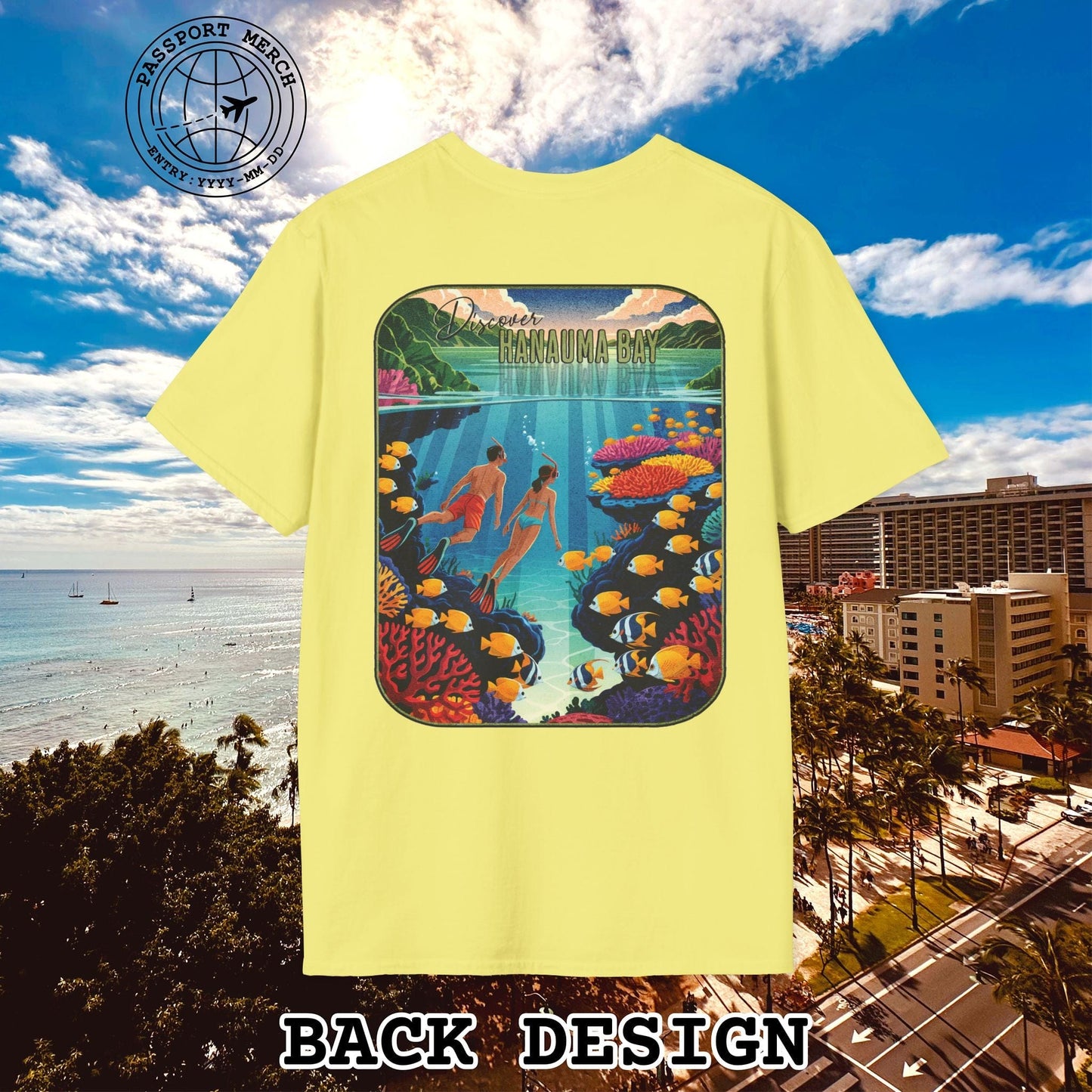 Discover Hanauma Bay, Hawaii, Back Print T-Shirt