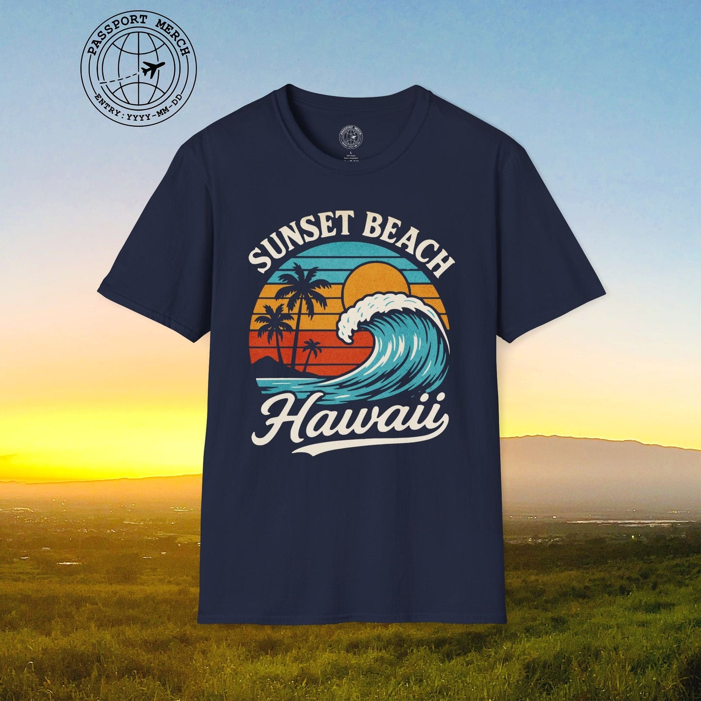 Sunset Beach, Oahu, Hawaii - Vibrant Wave Retro T-Shirt