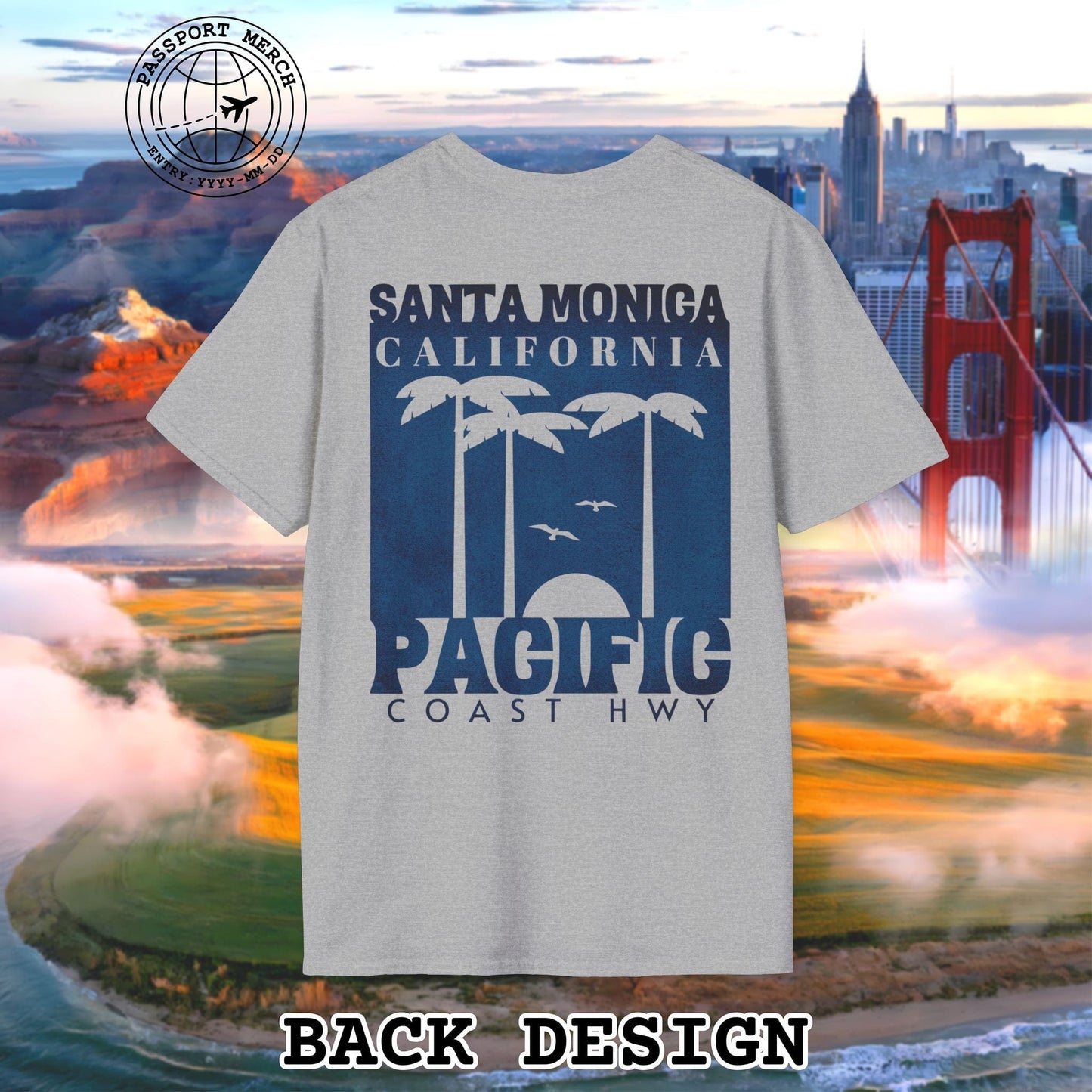 Santa Monica California PCH, Back Print T-Shirt