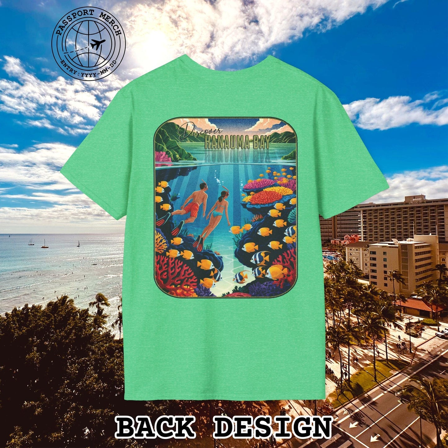 Discover Hanauma Bay, Hawaii, Back Print T-Shirt