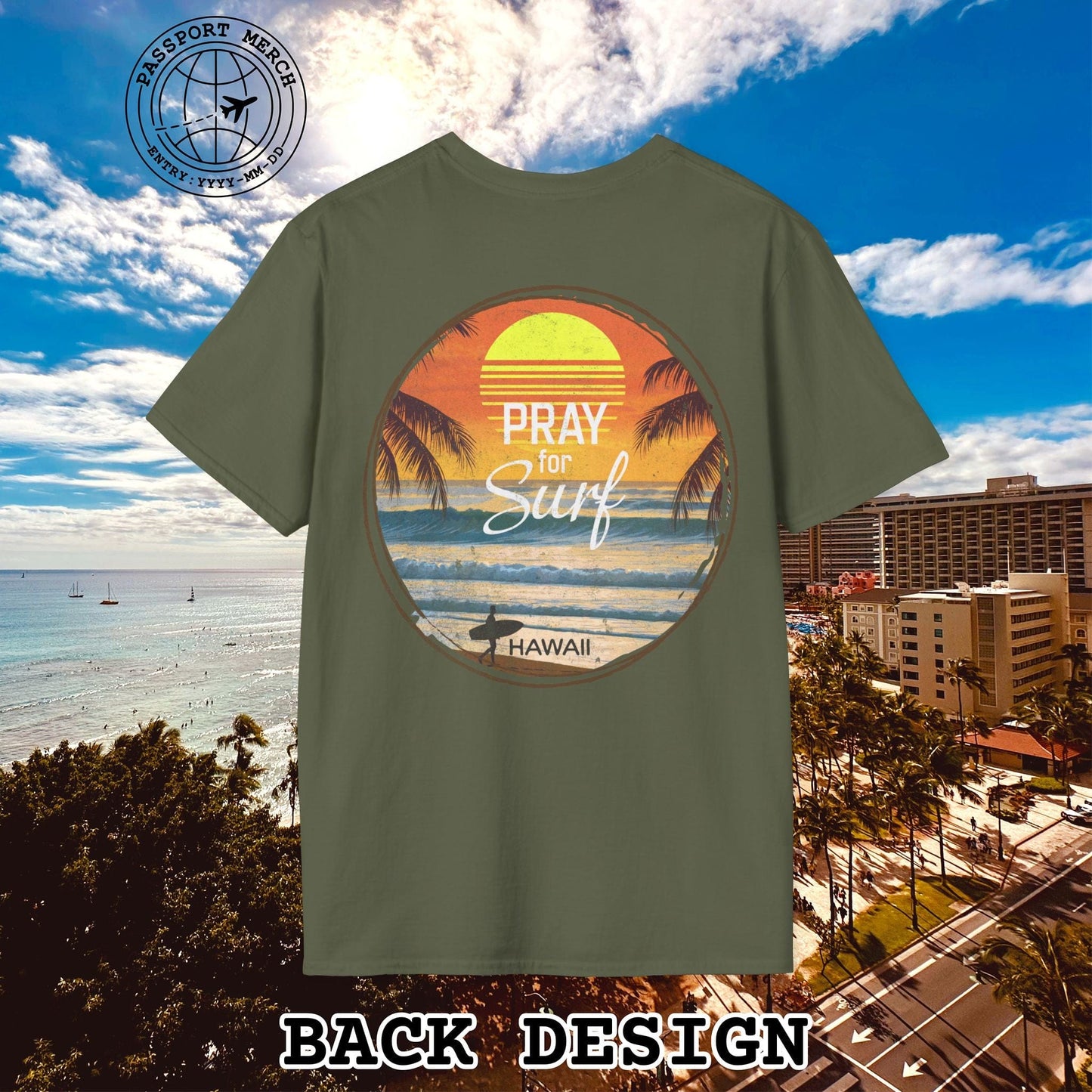 Pray for Surf Hawaii, Back Print T-Shirt