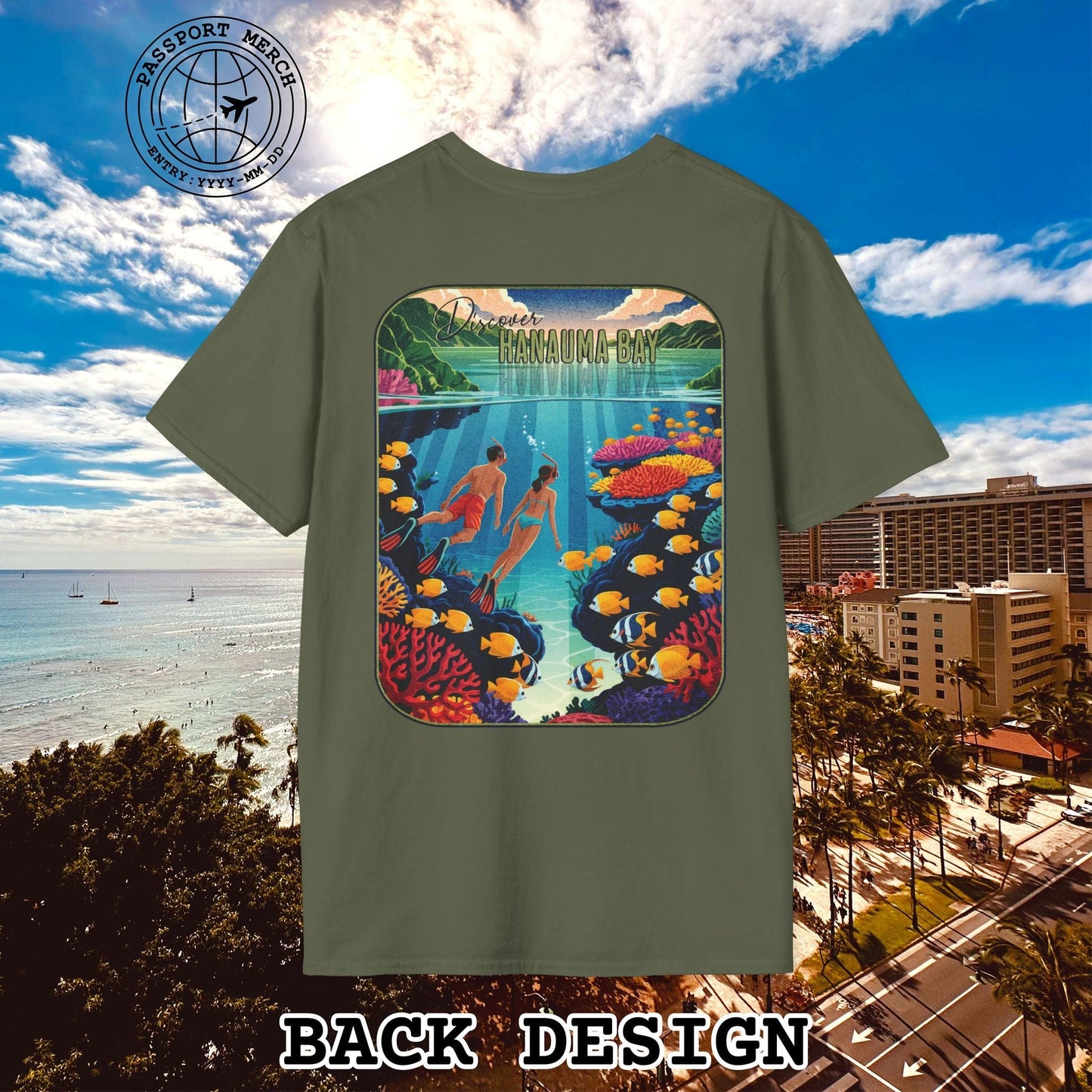 Discover Hanauma Bay, Hawaii, Back Print T-Shirt