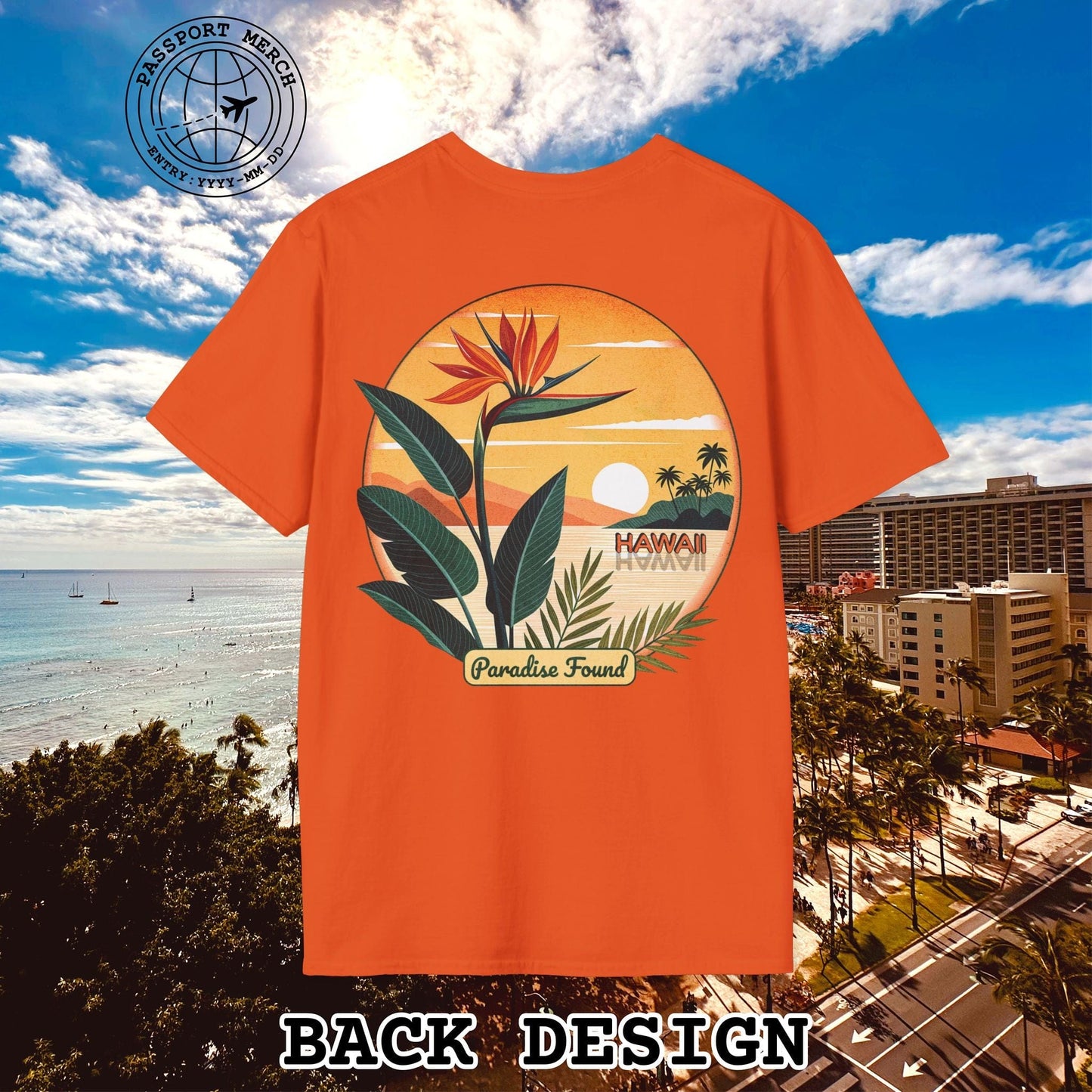Retro (Bird of) Paradise Found, Hawaii, Back Print T-Shirt