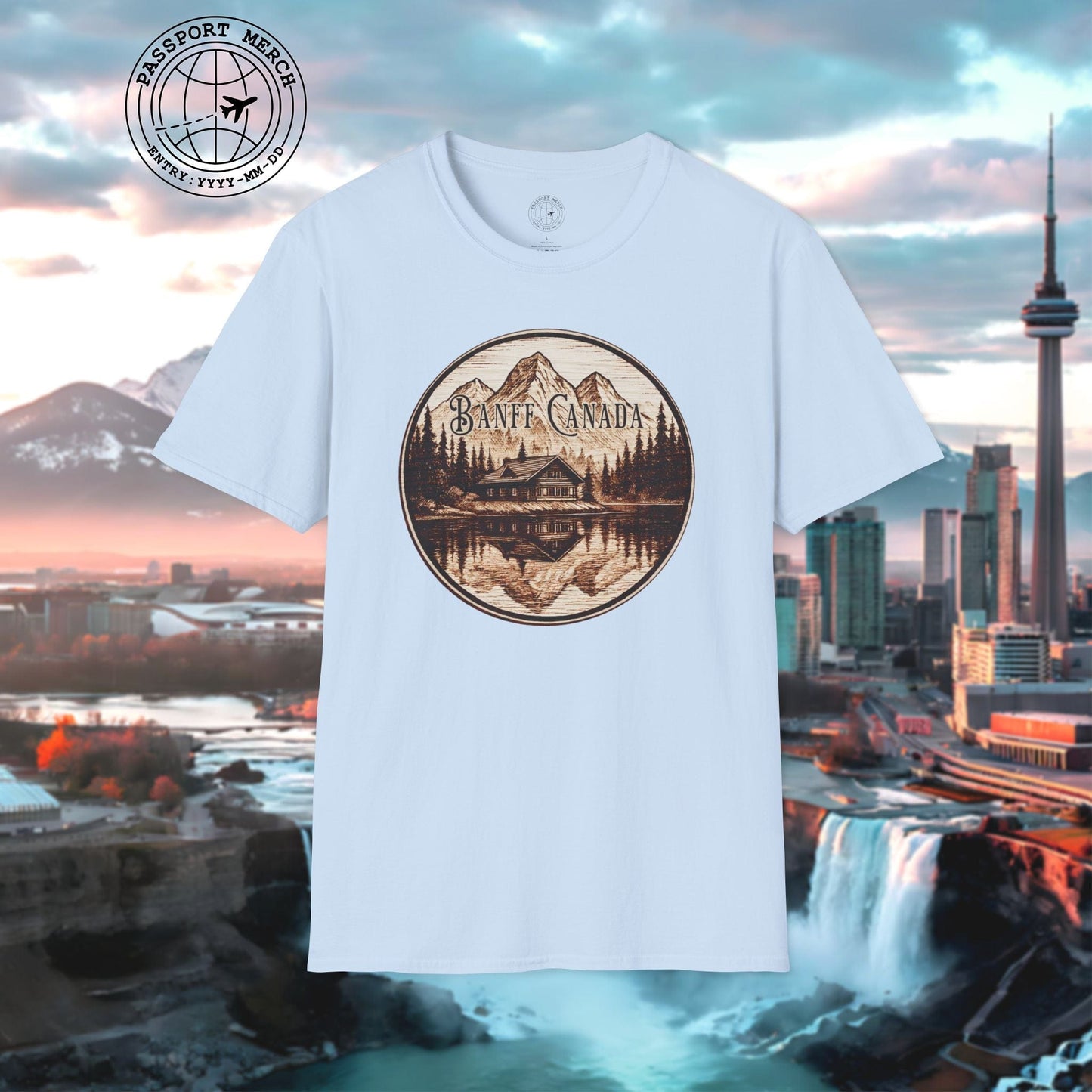 Wood Burned Badge, Banff Canada T-Shirt