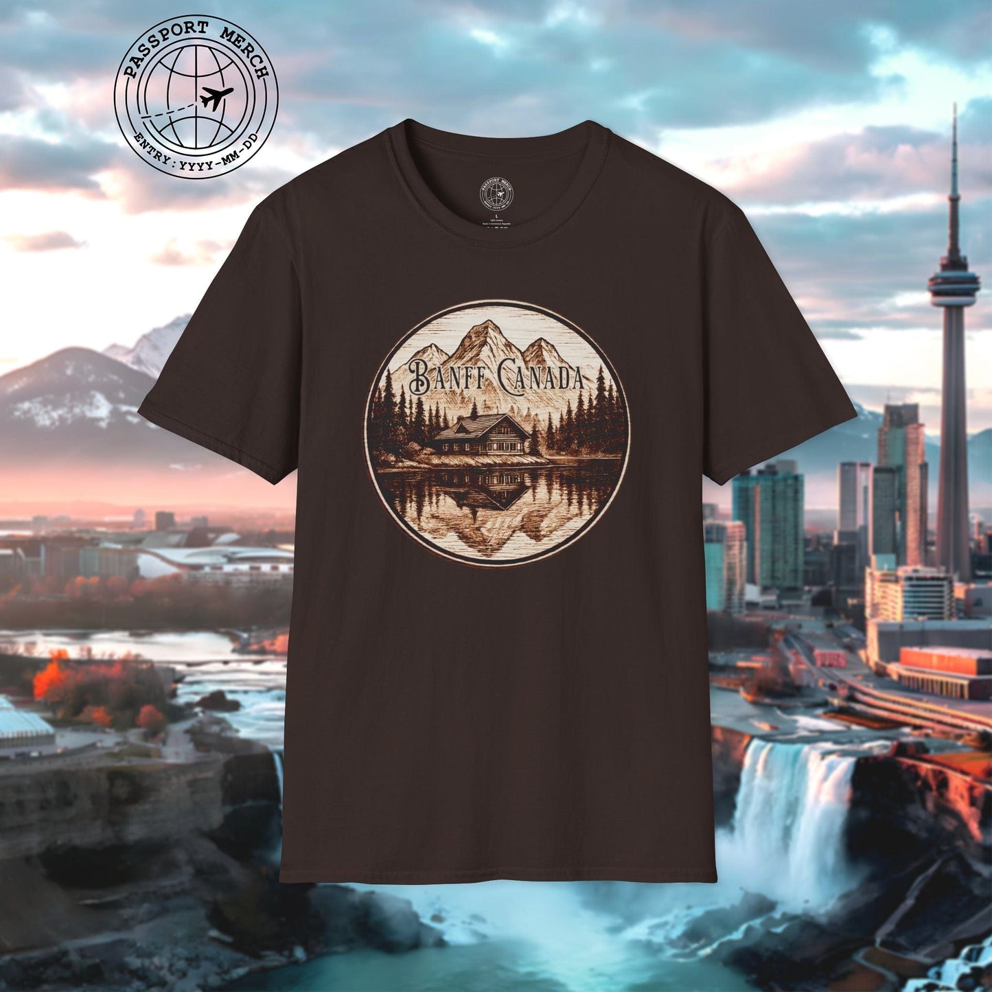 Wood Burned Badge, Banff Canada T-Shirt