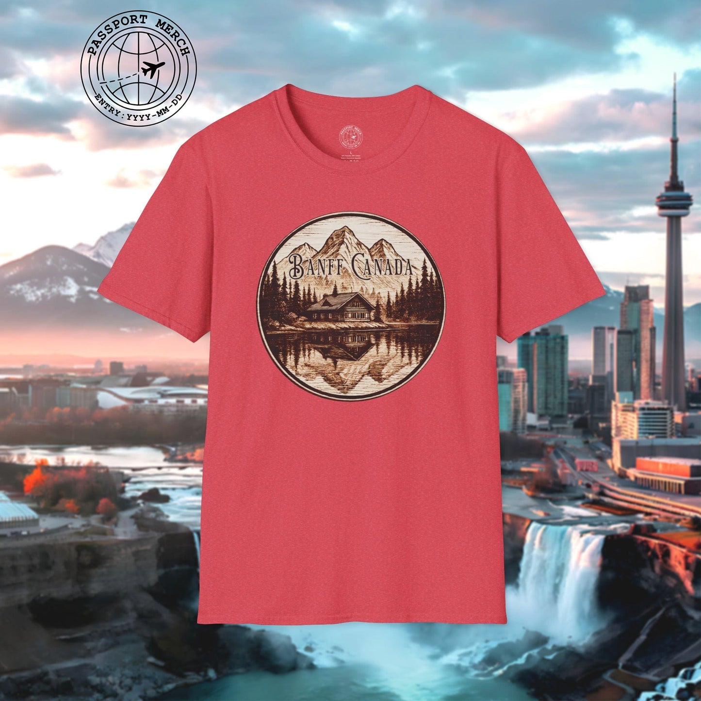 Wood Burned Badge, Banff Canada T-Shirt