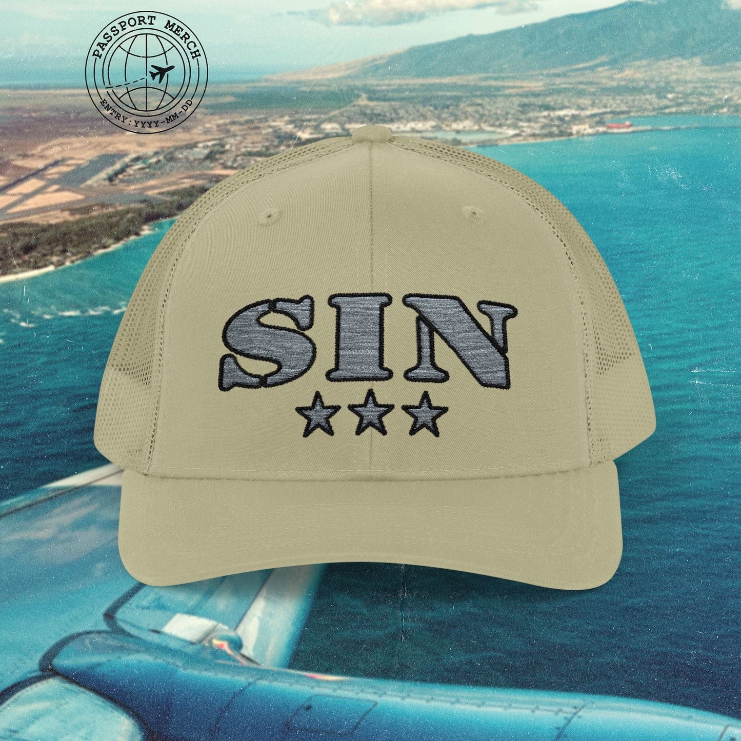Classic Military, Changi Singapore Airport Code (SIN) Embroidered Trucker Hat