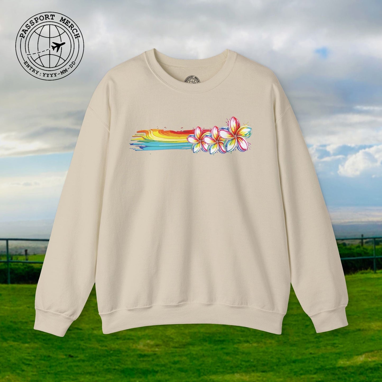 Neon Art Plumeria Rainbow, Hawaii Crewneck