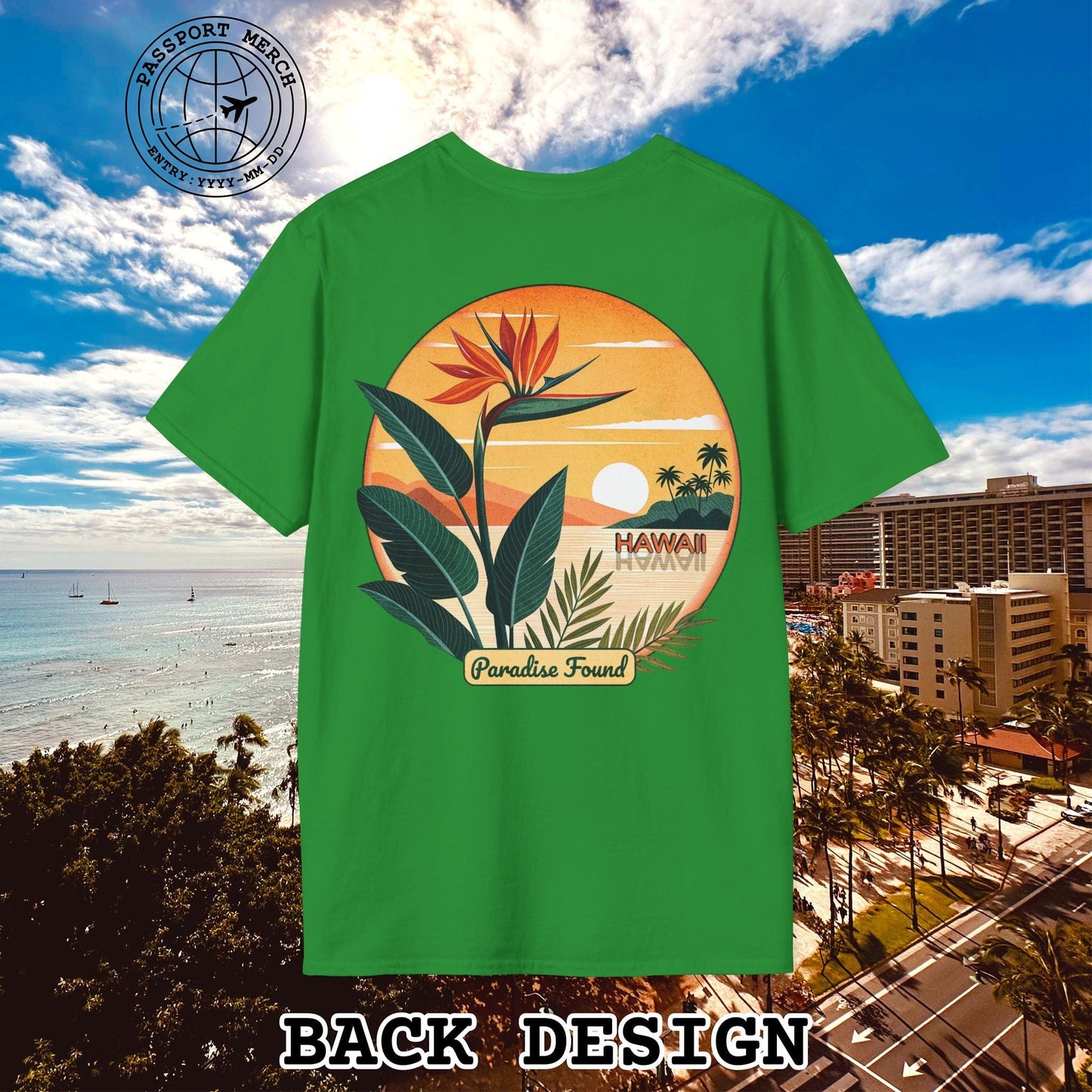 Retro (Bird of) Paradise Found, Hawaii, Back Print T-Shirt