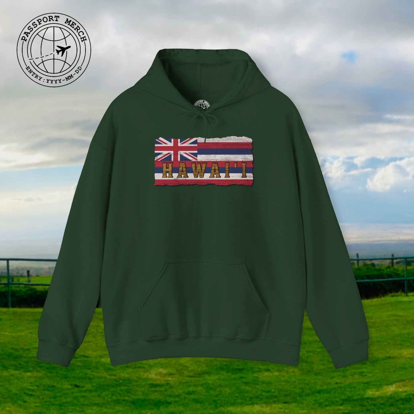 Vintage Koa Wood Carved Hawaiian Flag Hoodie