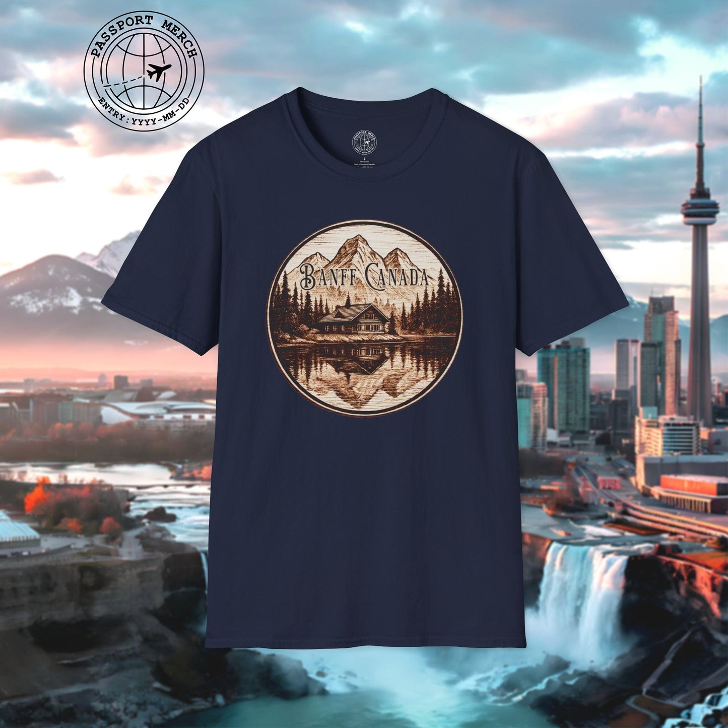 Wood Burned Badge, Banff Canada T-Shirt