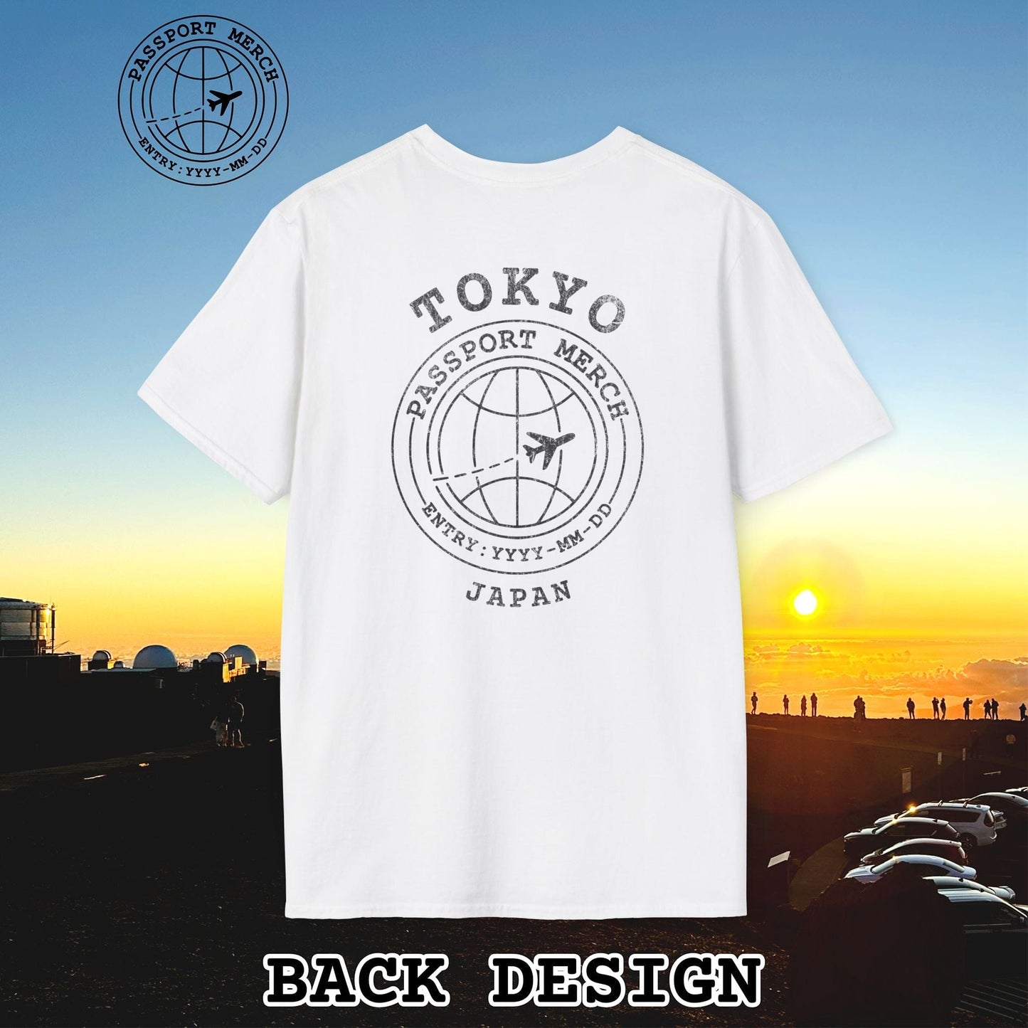 Brand Passport Stamp, Tokyo Japan, Back Print T-Shirt