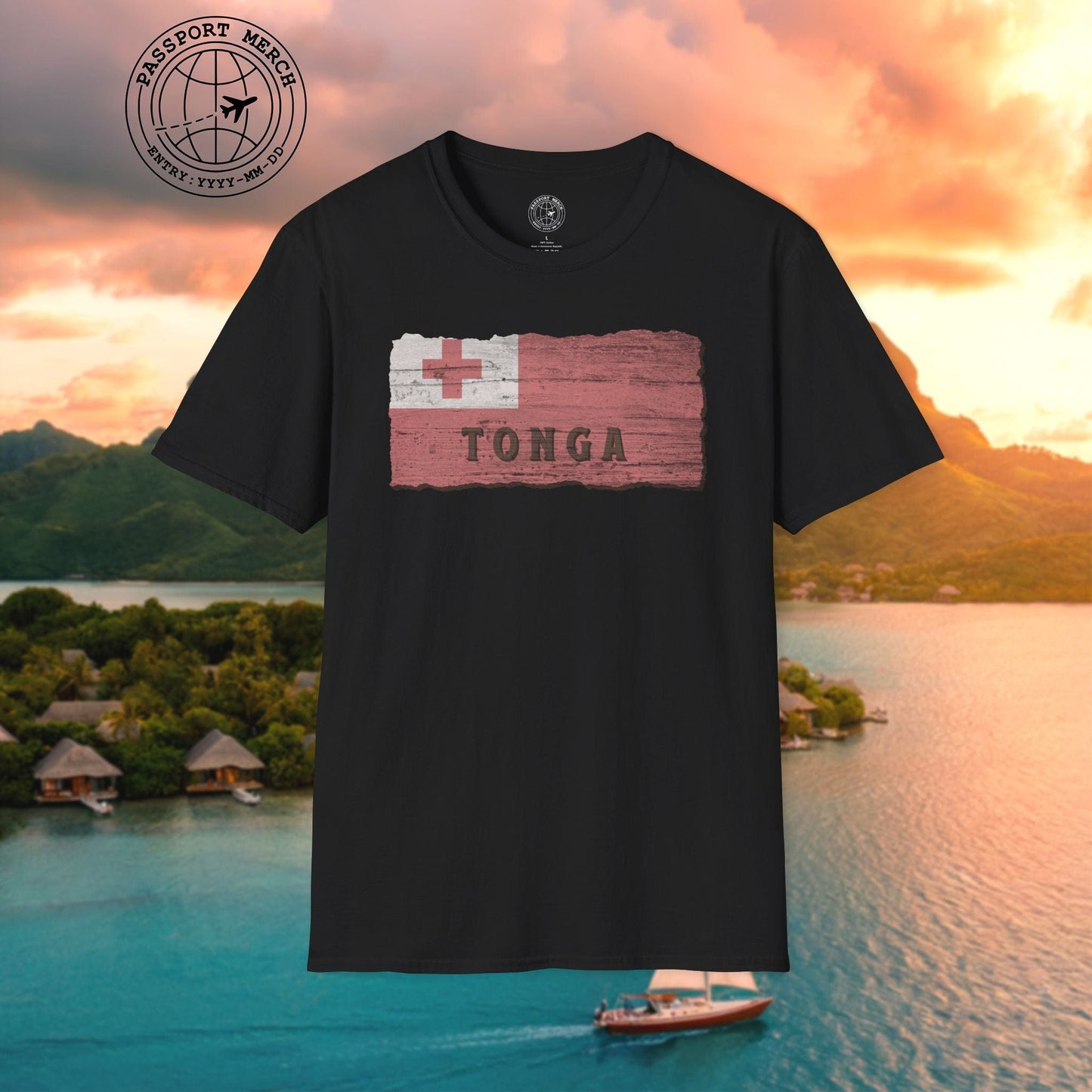 Kingdom of Tonga Woodworked Flag T-Shirt