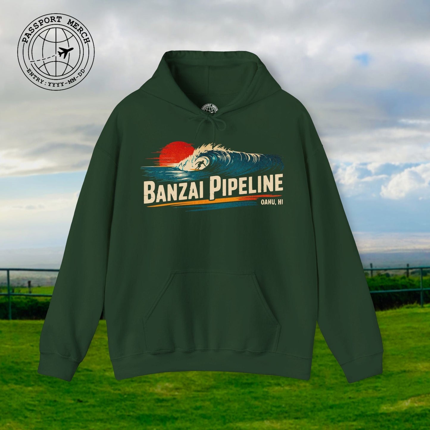 Banzai Pipeline, Oahu, Hawaii - Vibrant Surf Retro Hoodie