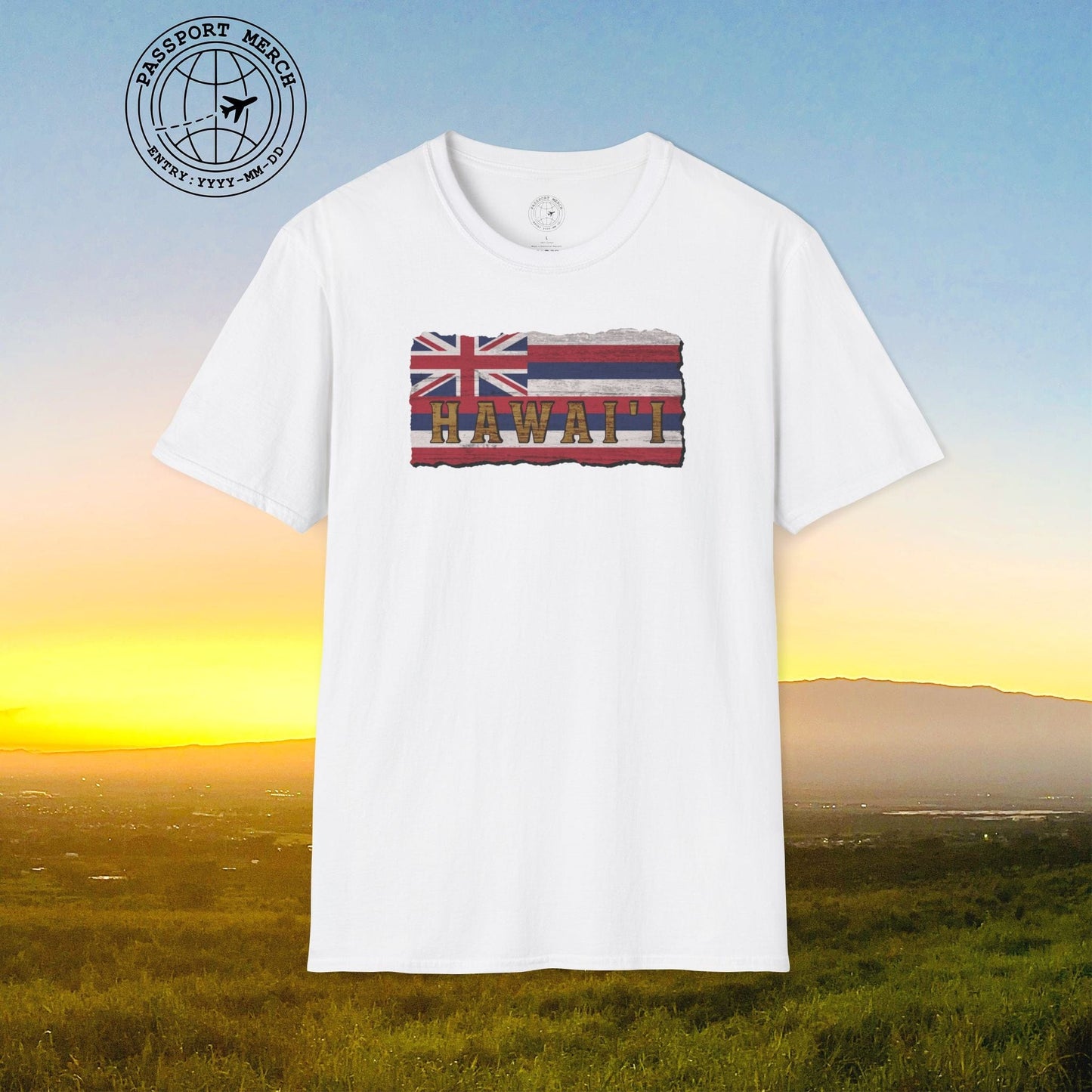 Vintage Koa Wood Carved Hawaiian Flag T-Shirt