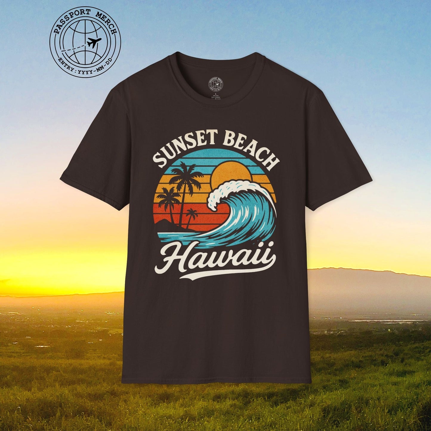 Sunset Beach, Oahu, Hawaii - Vibrant Wave Retro T-Shirt