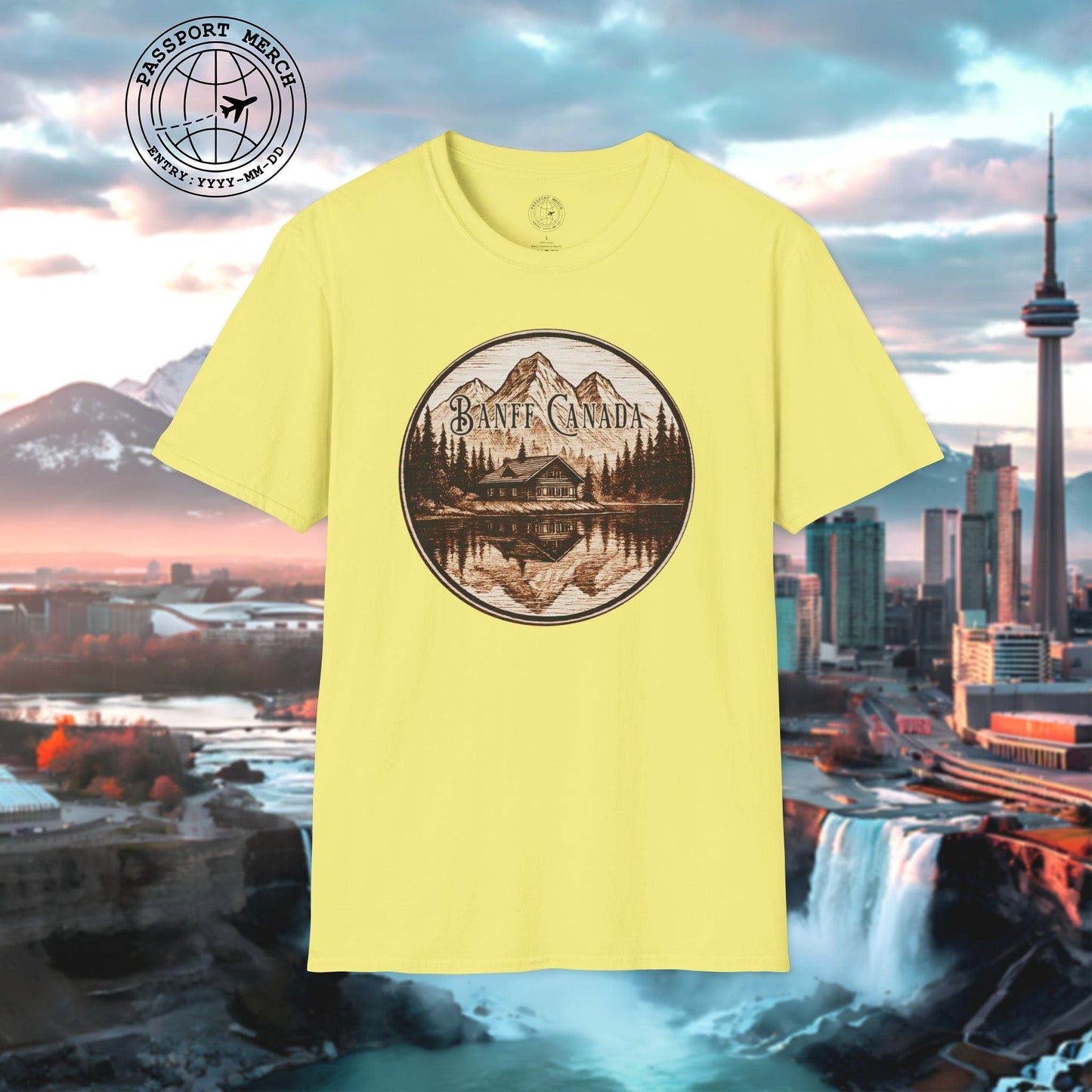 Wood Burned Badge, Banff Canada T-Shirt
