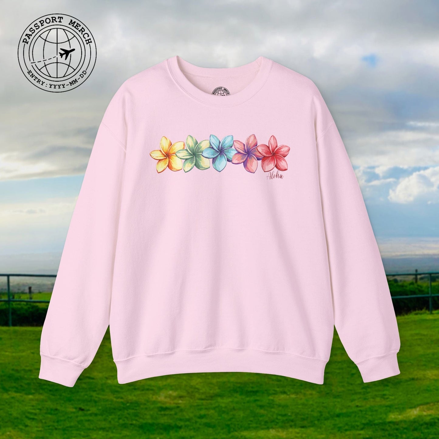 Five Vibrant Plumerias, Hawaii Crewneck